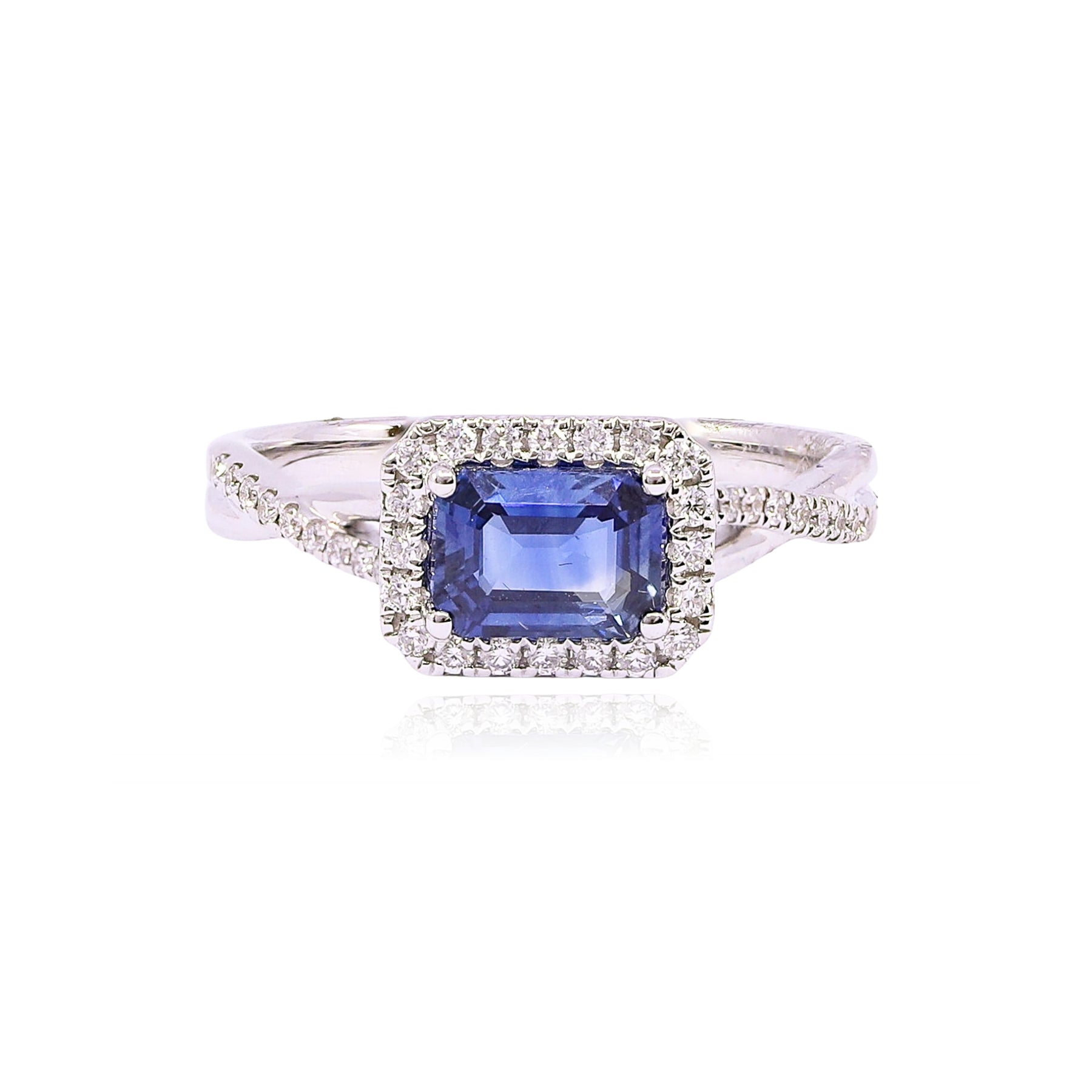 18K WHITE GOLD CUSHION SAPPHIRE DIAMOND HALO RING  242-02247