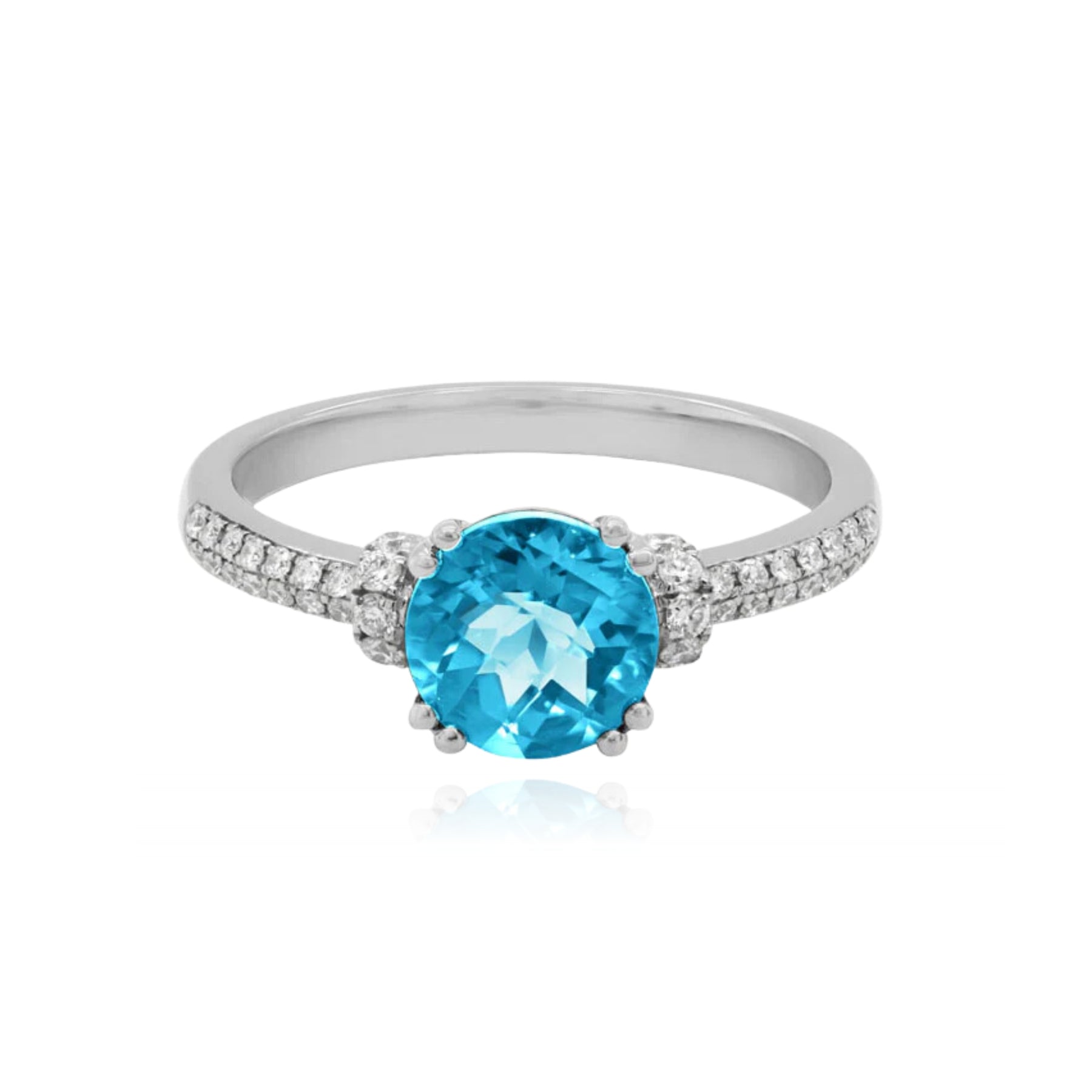 14K WHITE GOLD SWISS BLUE TOPAZ AND DIAMOND RING 