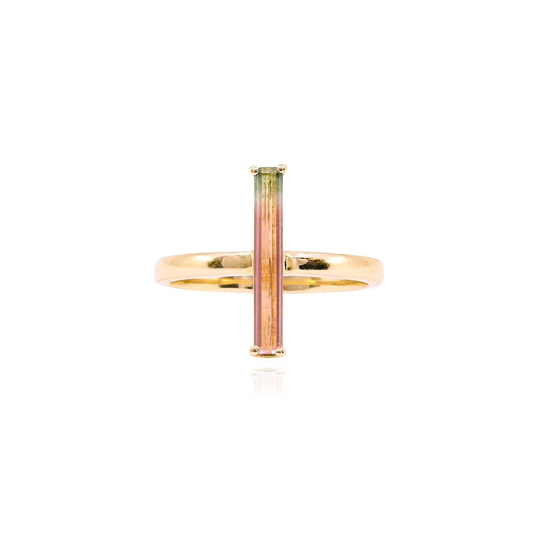 14K YELLOW GOLD NORTH-SOUTH WATERMELON TOURMALINE RING  248-01684