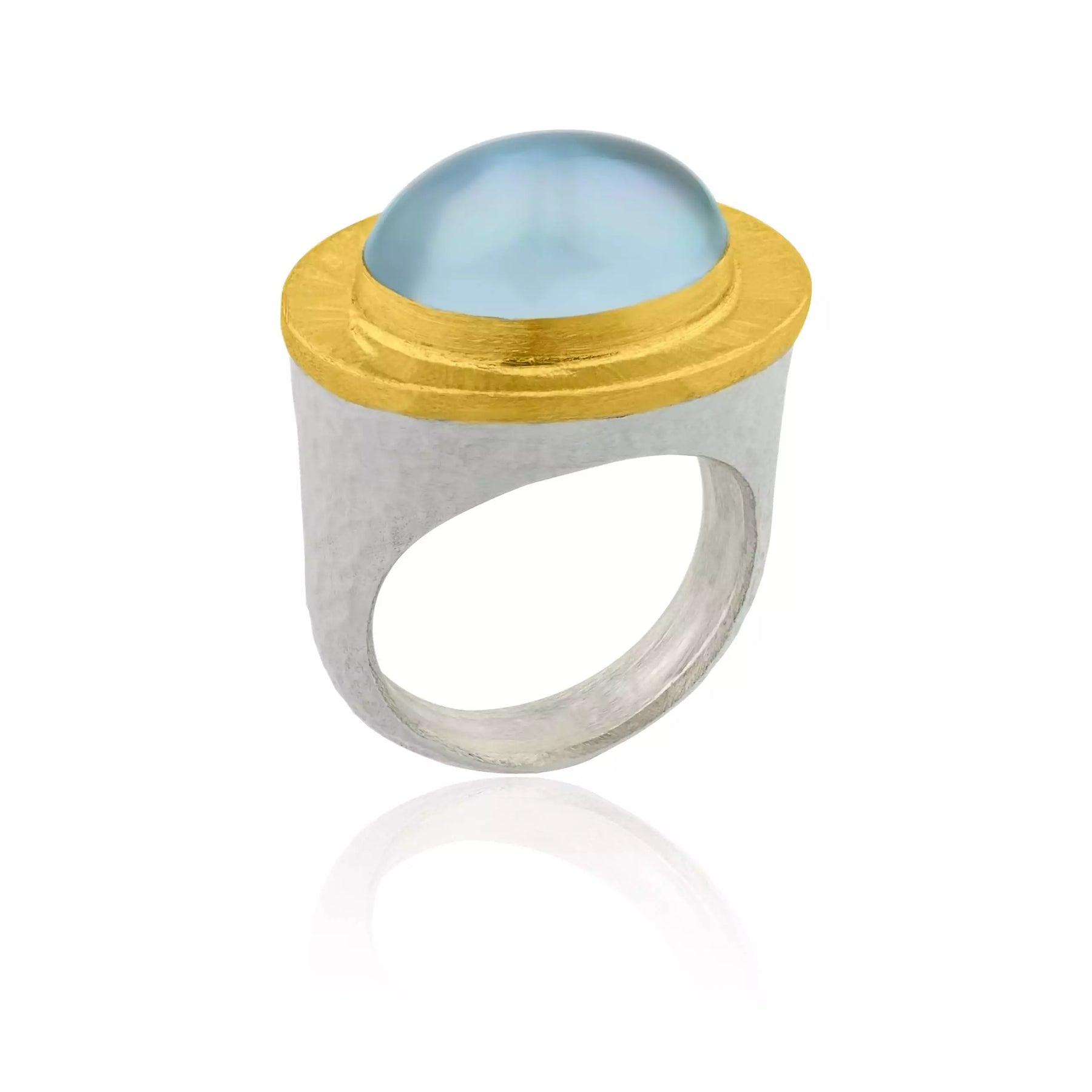 LIKA BEHAR YELLOW GOLD AND MATTE STERLING SILVER BLUE TOPAZ DOUBLET RING