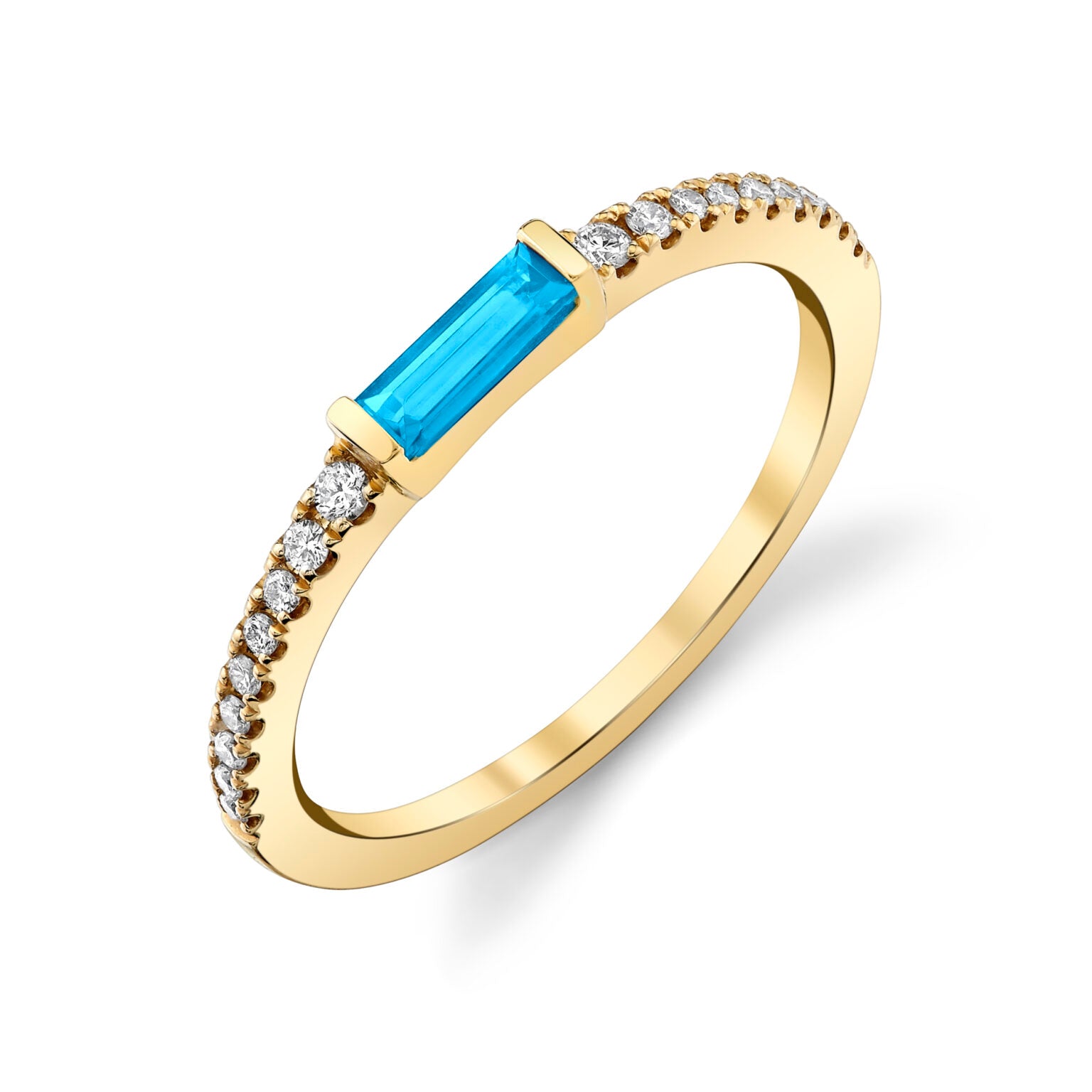 14K YELLOW GOLD EAST-WEST BLUE TOPAZ AND DIAMOND RASHION RING 21980-RBT