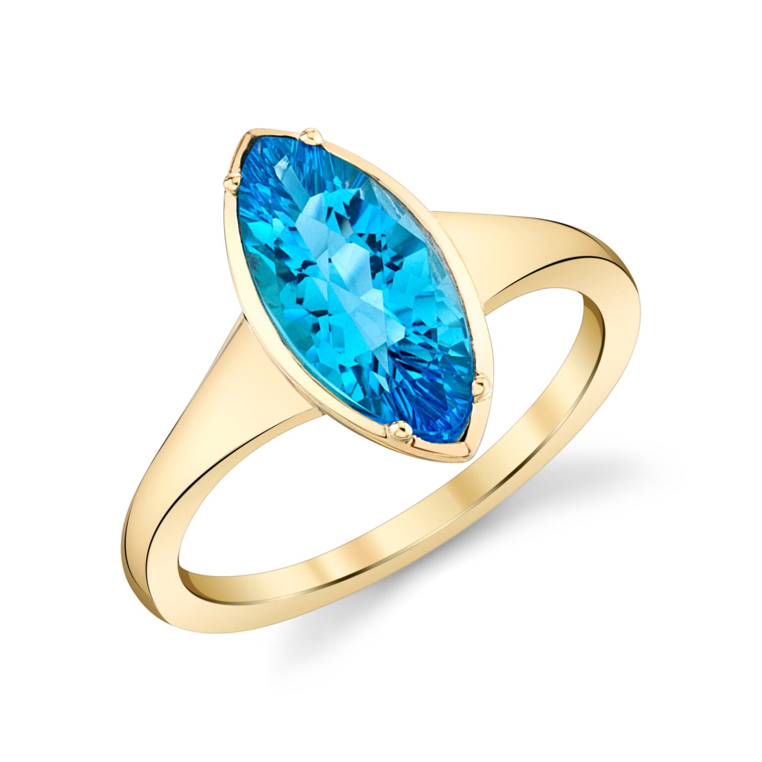 14K YELLOW GOLD MARQUISE CUT BLUE TOPAZ FASHION RING 36710-RBT