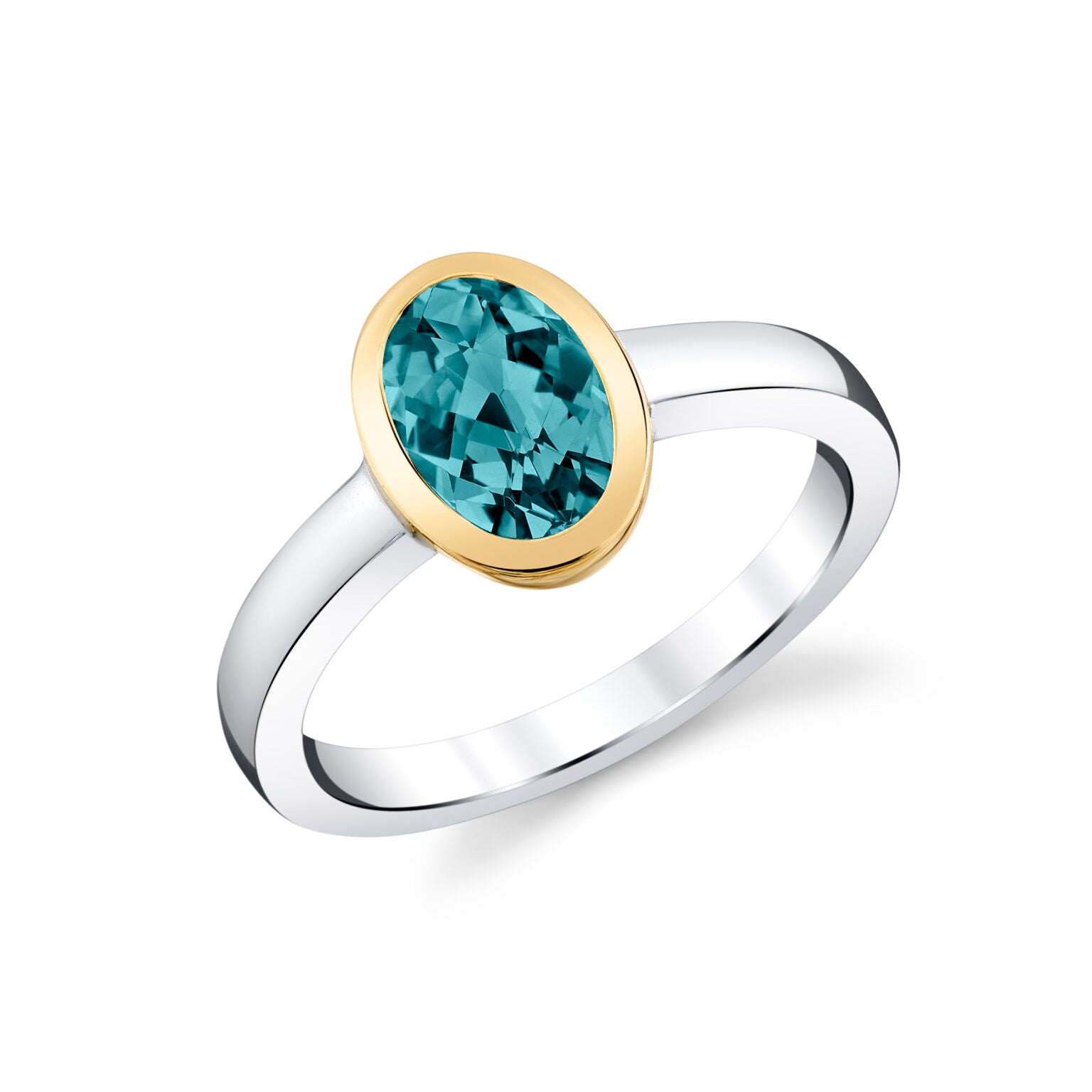 14K WHITE GOLD AND YELLOW GOLD OVAL LONDON BLUE TOPAZ FASHION RING 65003-RLB