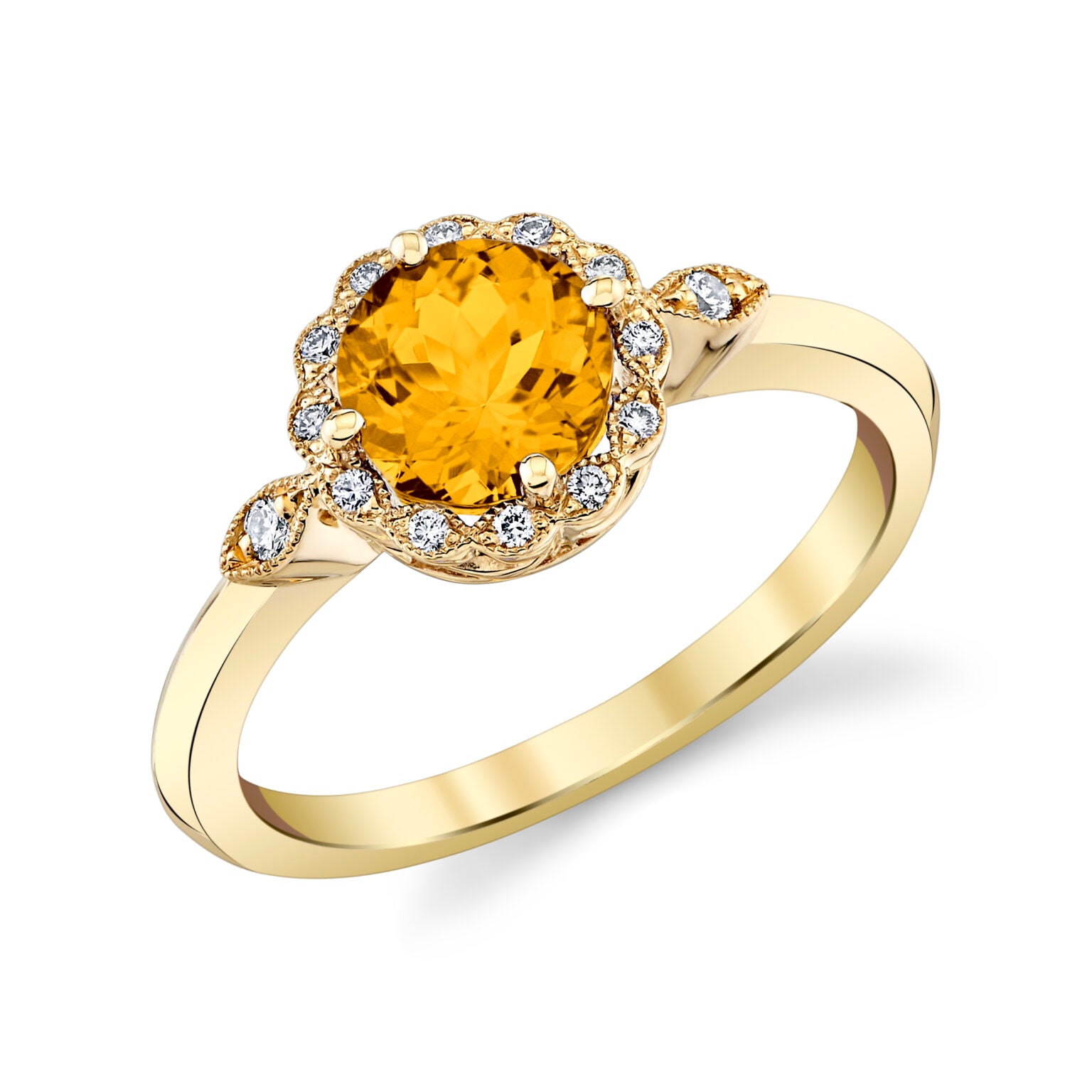 14K YELLOW GOLD CITRINE AND DIAMOND HALO FASHION RING 91090-RCI