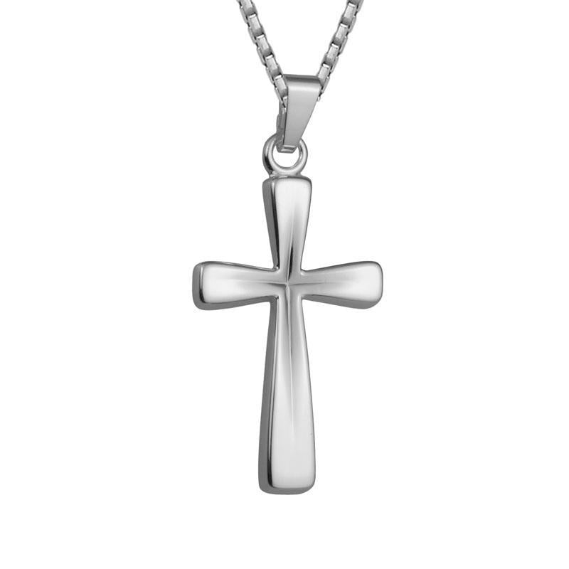 Sterling silver 25mm indented cross pendant on 18-inch cable chain