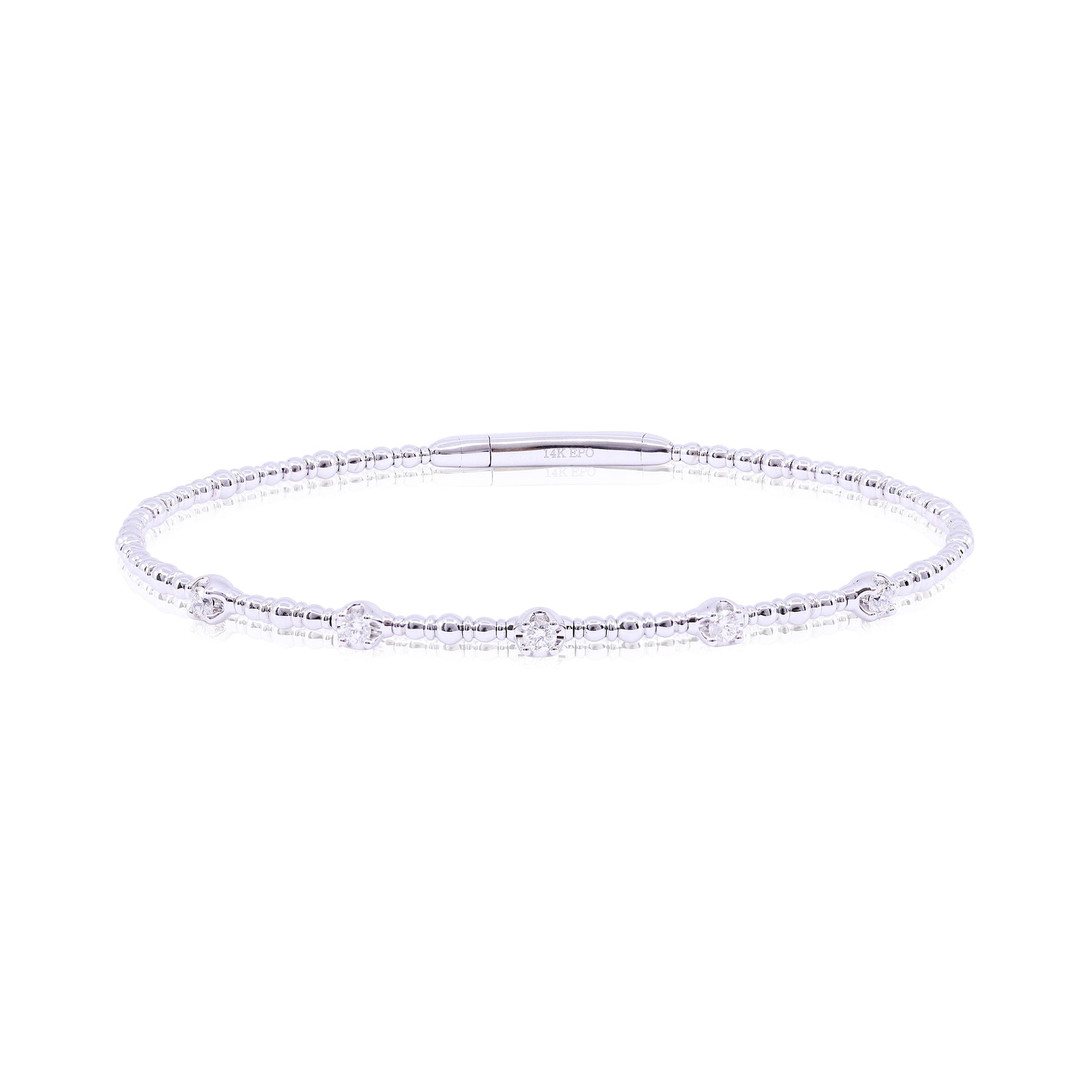 14K WHITE GOLD BEADED DIAMOND FLEXIBLE BANGLE BRACELET - 0.23CTW