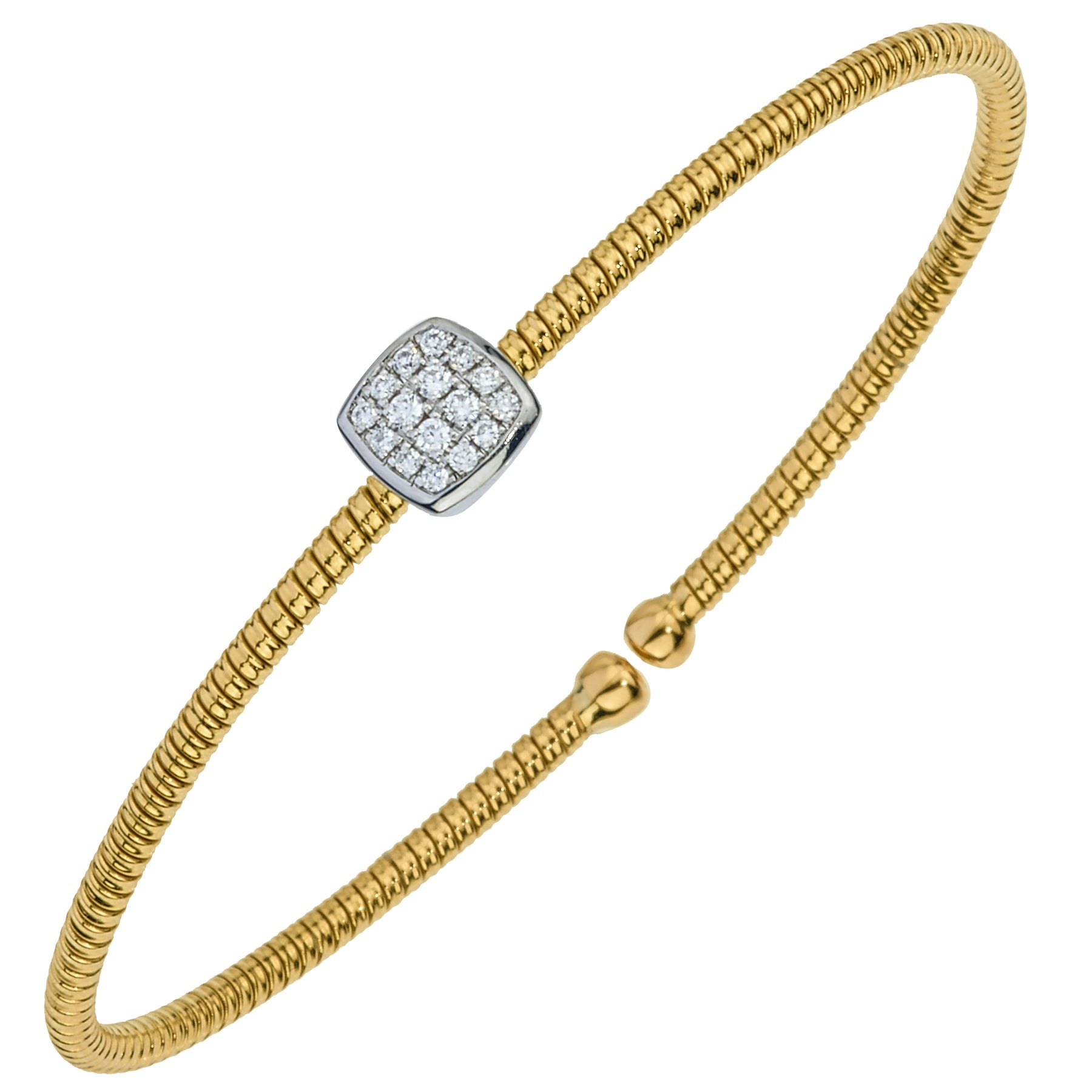 18K YELLOW GOLD DIAMOND RIBBED FLEXIBLE CUFF BRACELET - 0.17CTW  250-02889