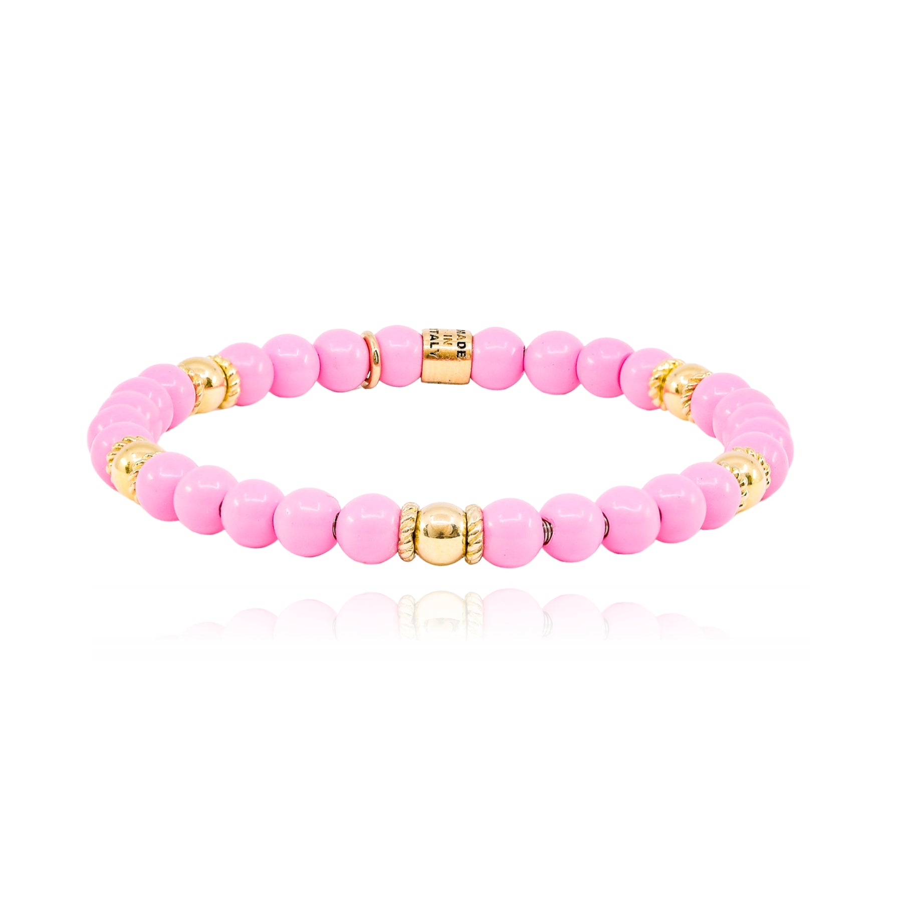 LUIGI TAVANTI 14K YELLOW GOLD PINK BEAD STRETCH BRACELET