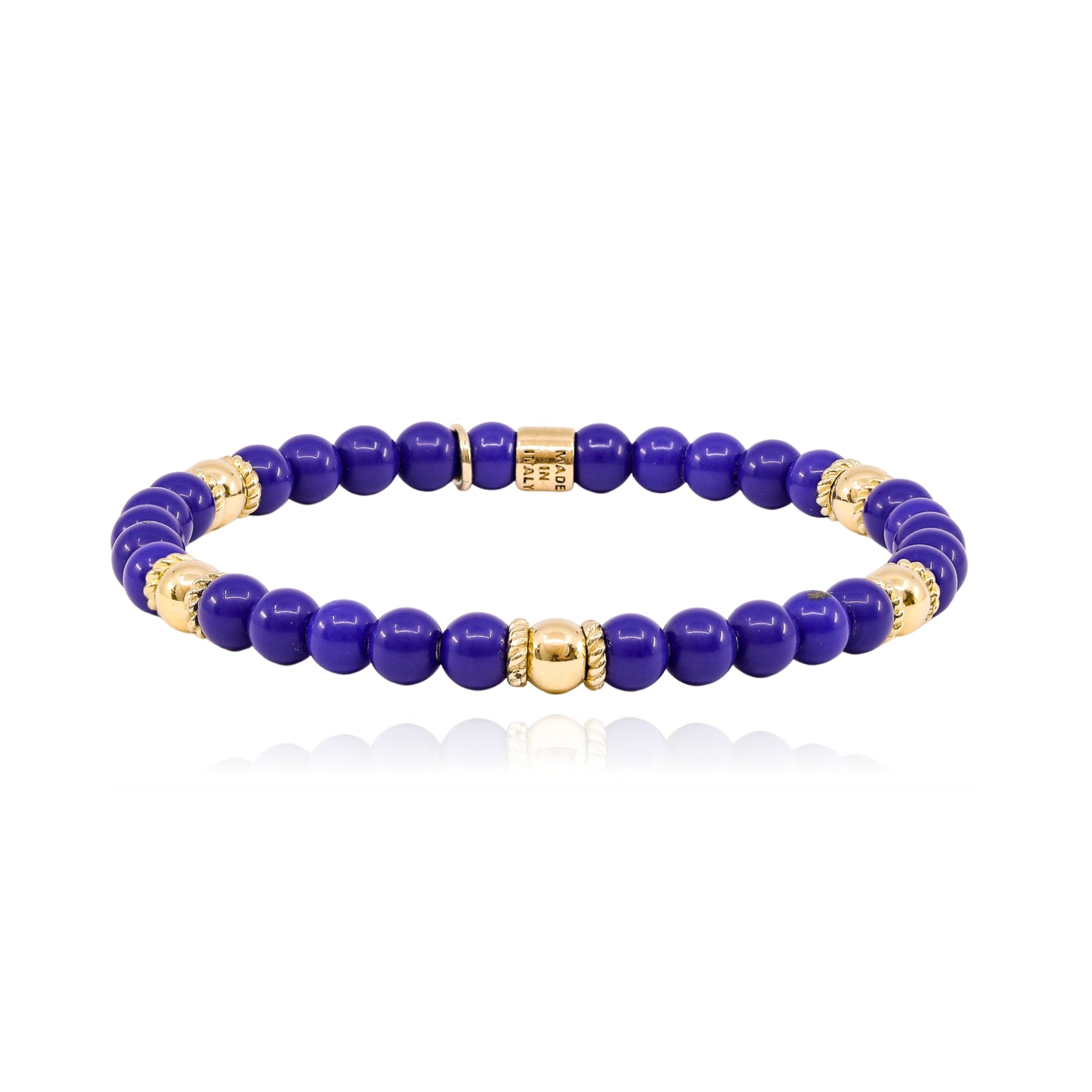 LUIGI TAVANTI 14K YELLOW GOLD PURPLE BEAD STRETCH BRACELET