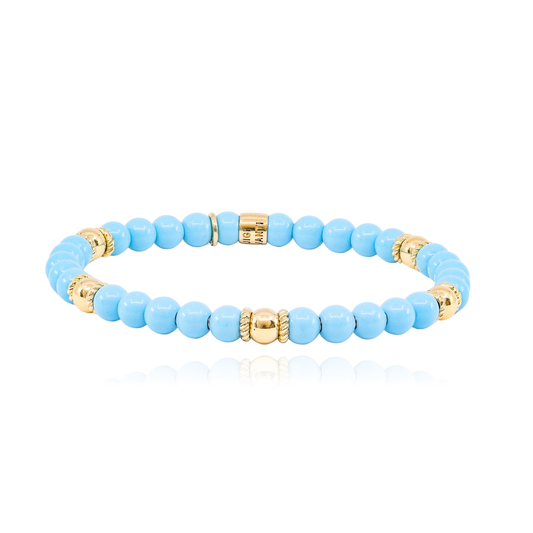 LUIGI TAVANTI 14K YELLOW GOLD TURQUOISE BEAD STRETCH BRACELET