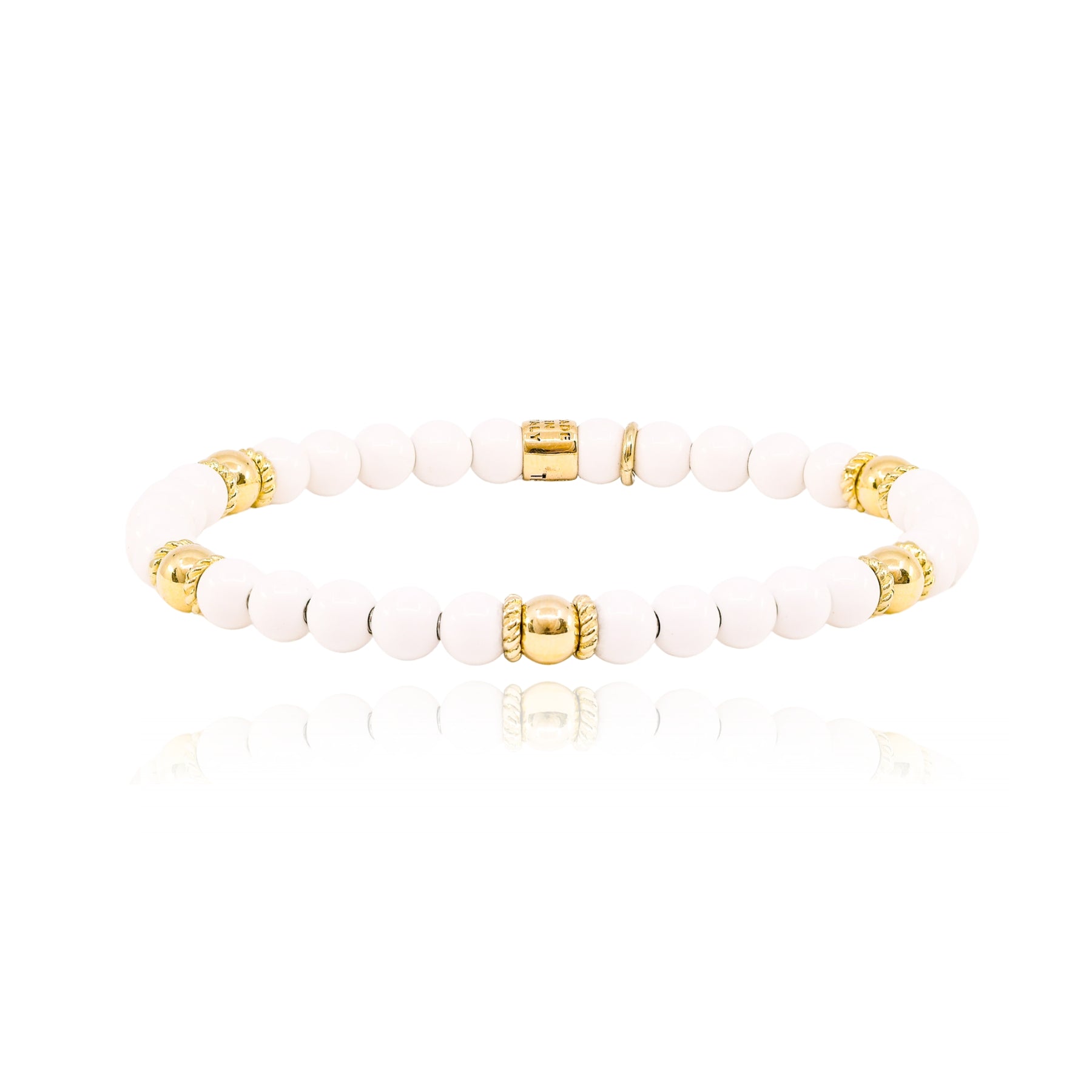 LUIGI TAVANTI 14K YELLOW GOLD WHITE BEAD STRETCH BRACELET