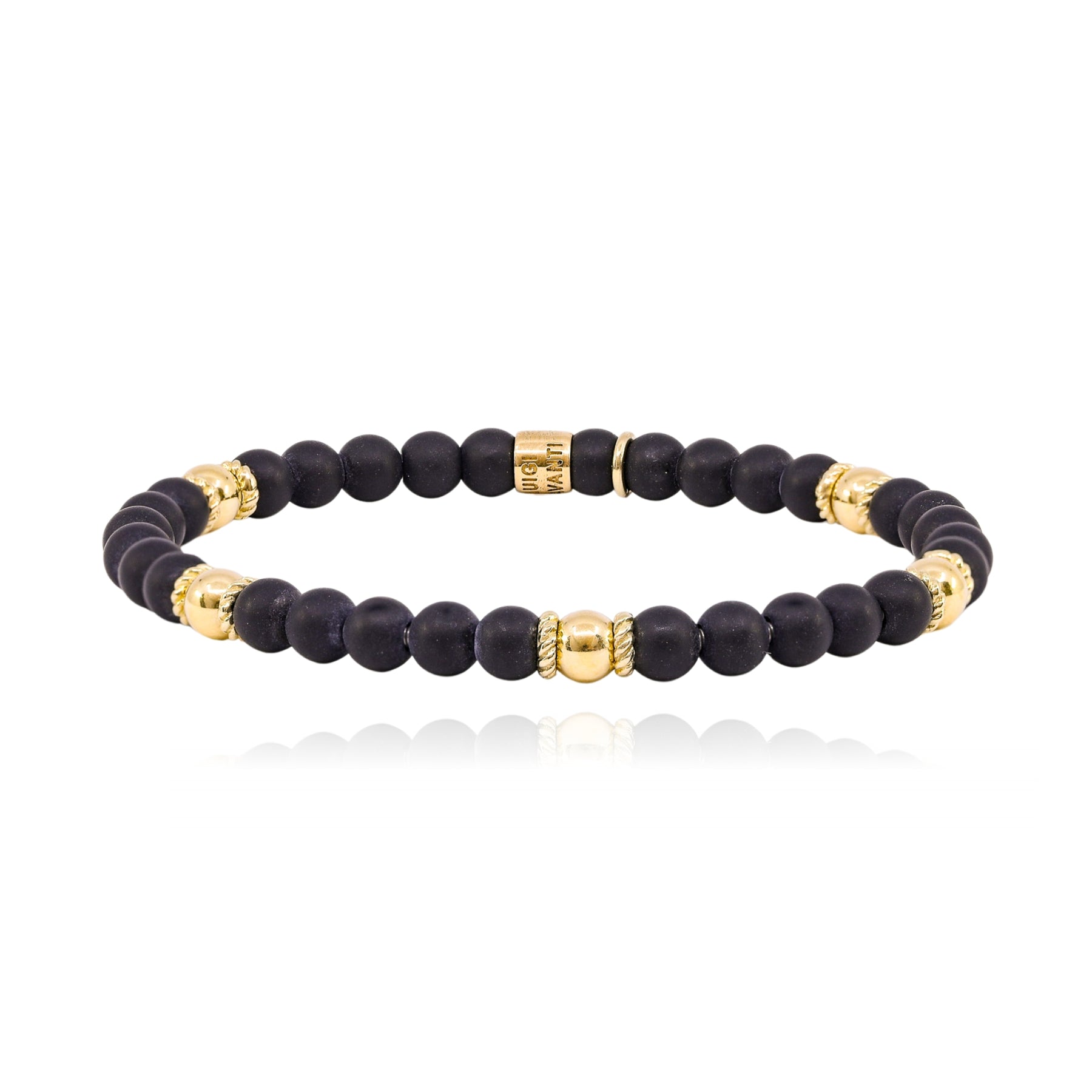 LUIGI TAVANTI 14K YELLOW GOLD BLACK BEAD STRETCH BRACELET
