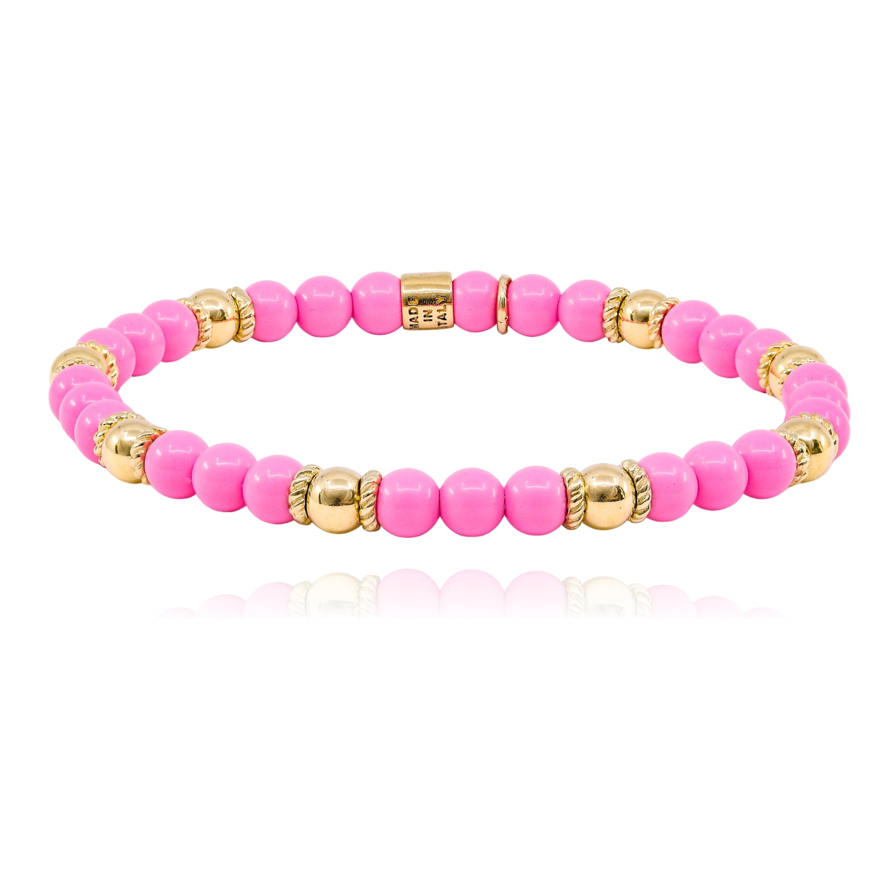 LUIGI TAVANTI 14K YELLOW GOLD PINK BEAD STRETCH BRACELET