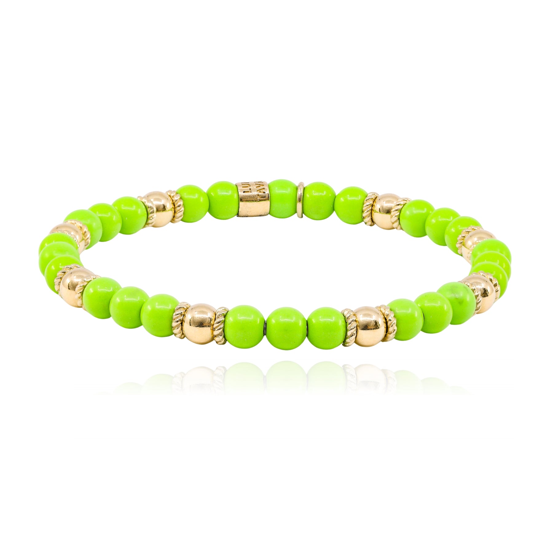 LUIGI TAVANTI 14K YELLOW GOLD GREEN BEAD STRETCH BRACELET