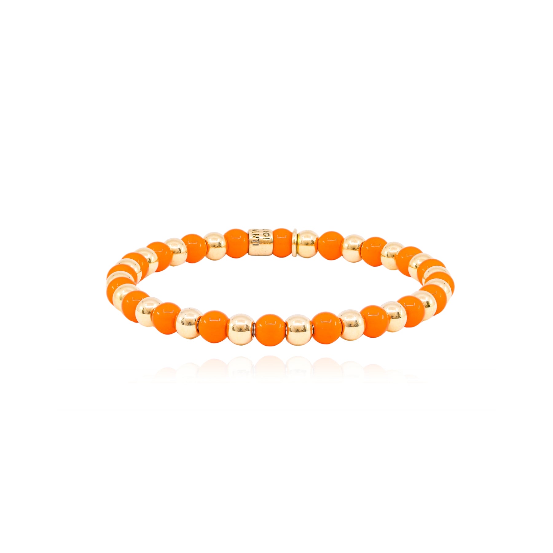 LUIGI TAVANTI 18K YELLOW GOLD ORANGE BEAD STRETCH BRACELET