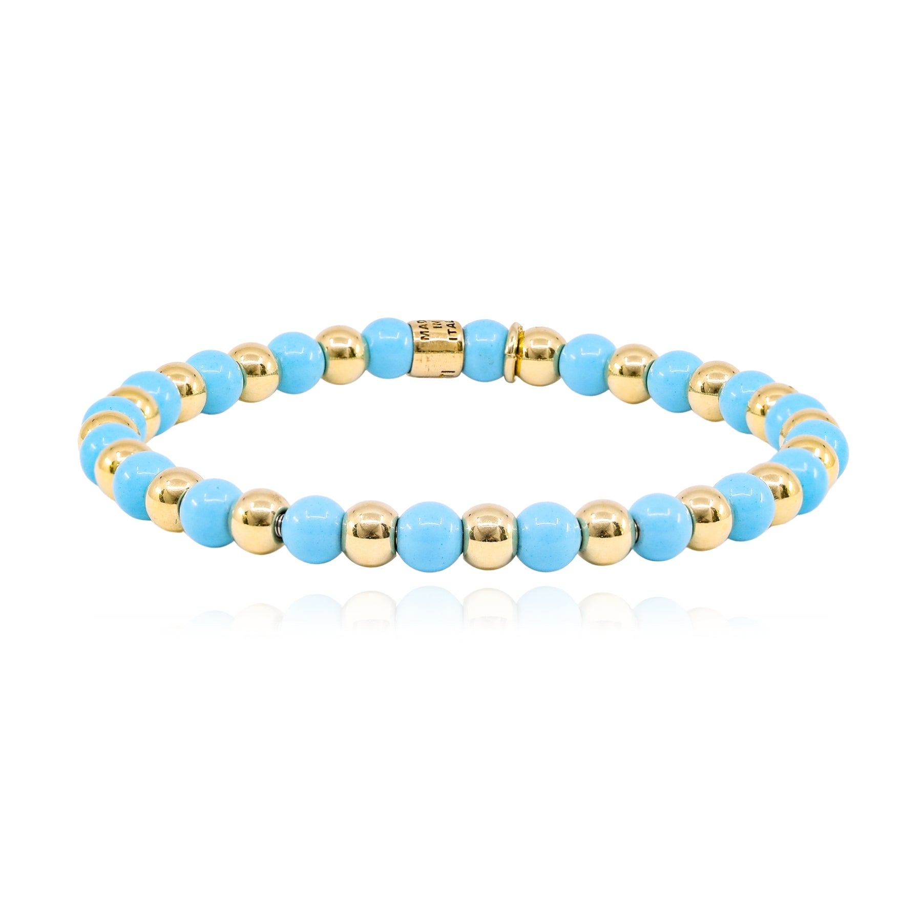 LUIGI TAVANTI 18K YELLOW GOLD TURQUOISE BEAD STRETCH BRACELET