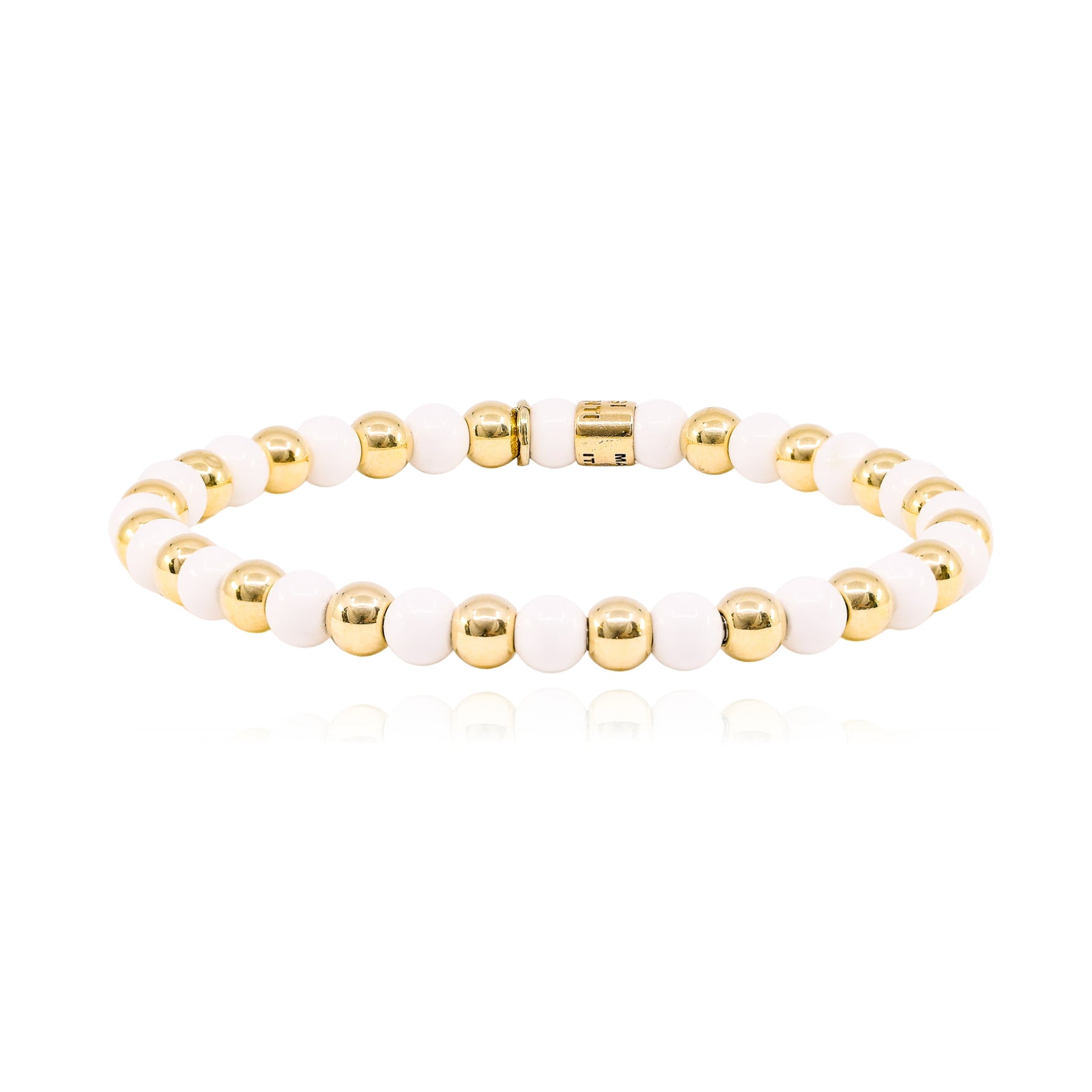 LUIGI TAVANTI 18K YELLOW GOLD WHITE BEAD STRETCH BRACELET