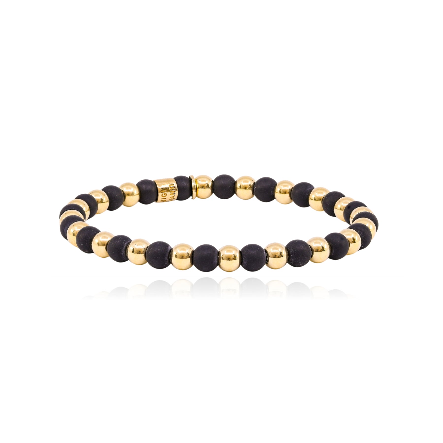 LUIGI TAVANTI 18K YELLOW GOLD BLACK BEAD STRETCH BRACELET