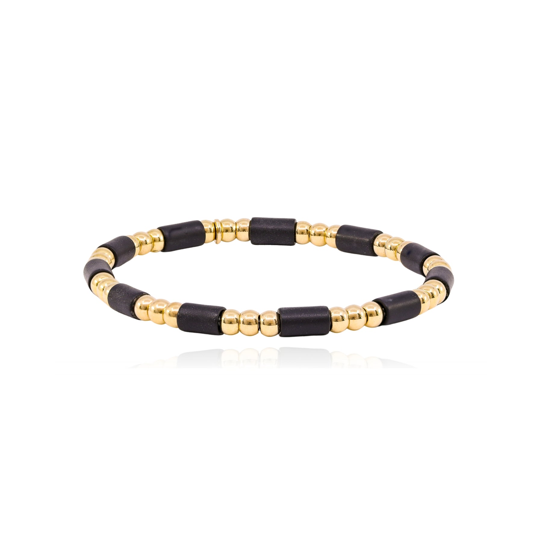 LUIGI TAVANTI 18K YELLOW GOLD BLACK BEAD STRETCH BRACELET