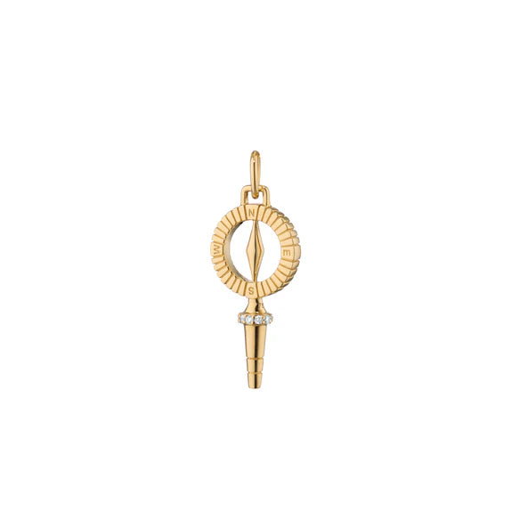 MONICA RICH KOSANN 18K YELLOW GOLD MODERN COMPASS POCKET WATCH KEY CHARM WITH DIAMONDS