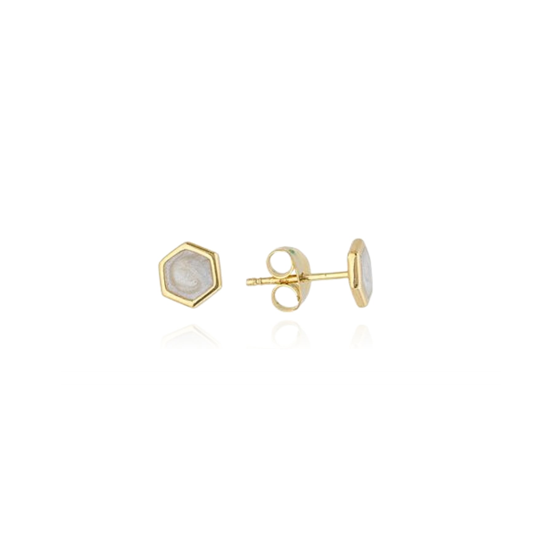14K YELLOW GOLD HEXAGON MOTHER-OF-PEARL STUD EARRINGS