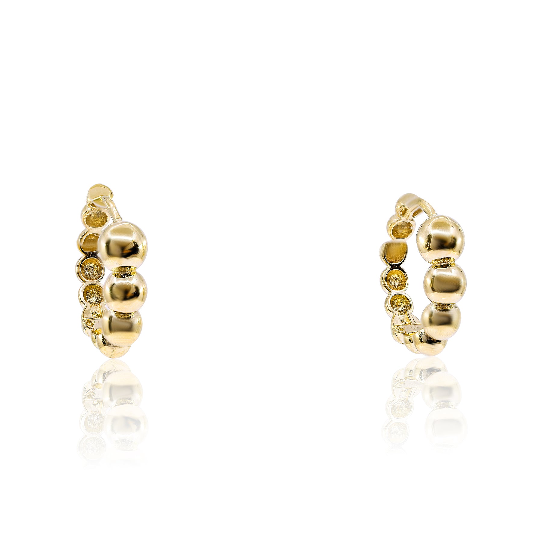 14K YELLOW GOLD GRADUATED BEADED HOOP EARRINGS