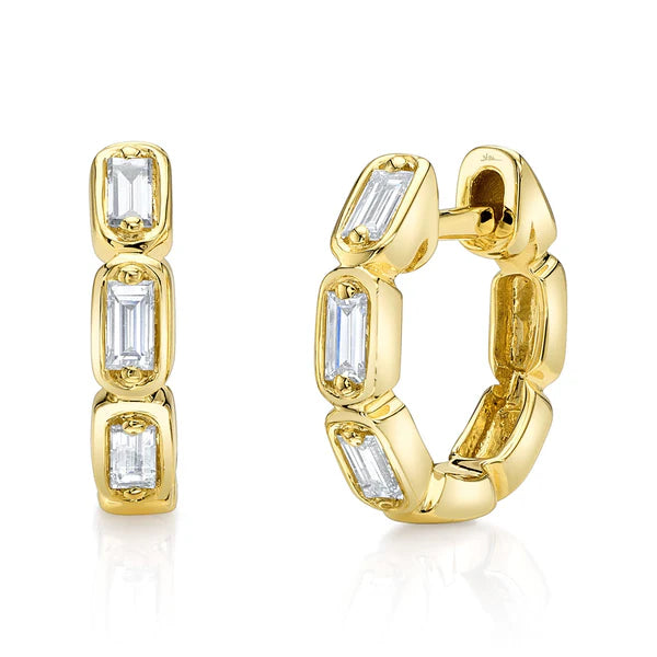 SHY CREATION 14K YELLOW GOLD 12MM BAGUETTE DIAMOND HUGGIE HOOP EARRINGS SC55028590
