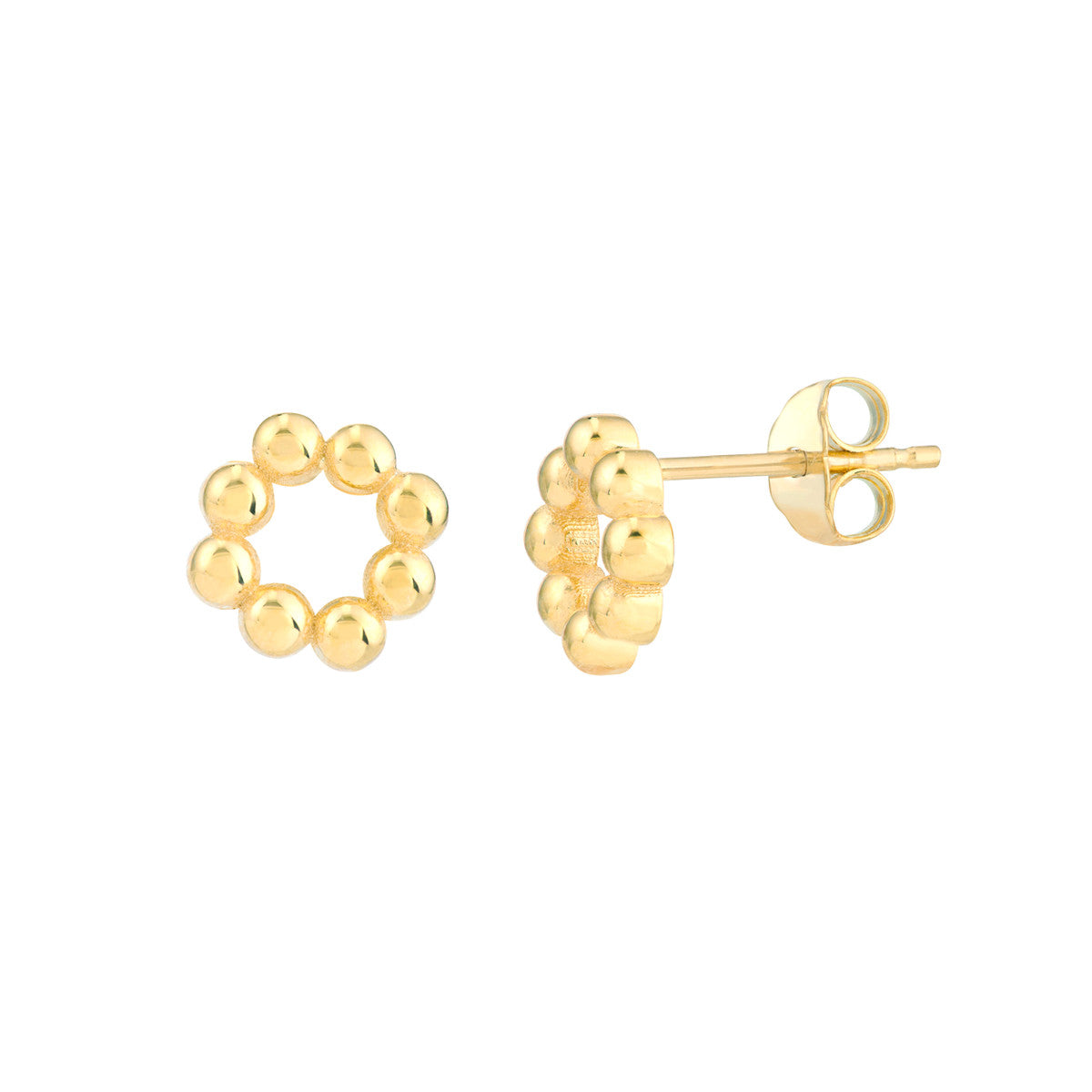 14K YELLOW GOLD BEAD CIRCLE STUD EARRINGS MF034138-14Y