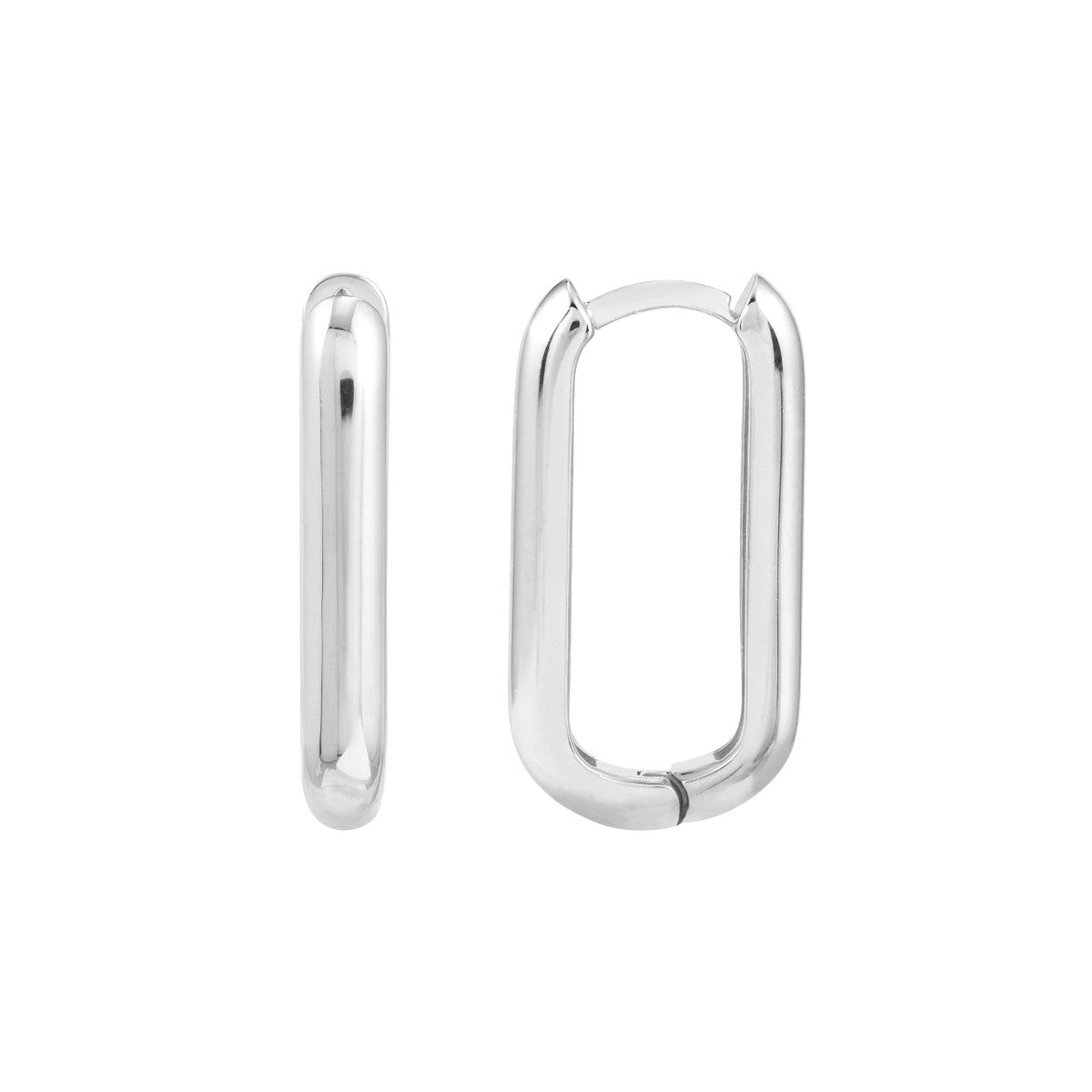 14K white gold 10x20mm oblong hinged hoop earrings
