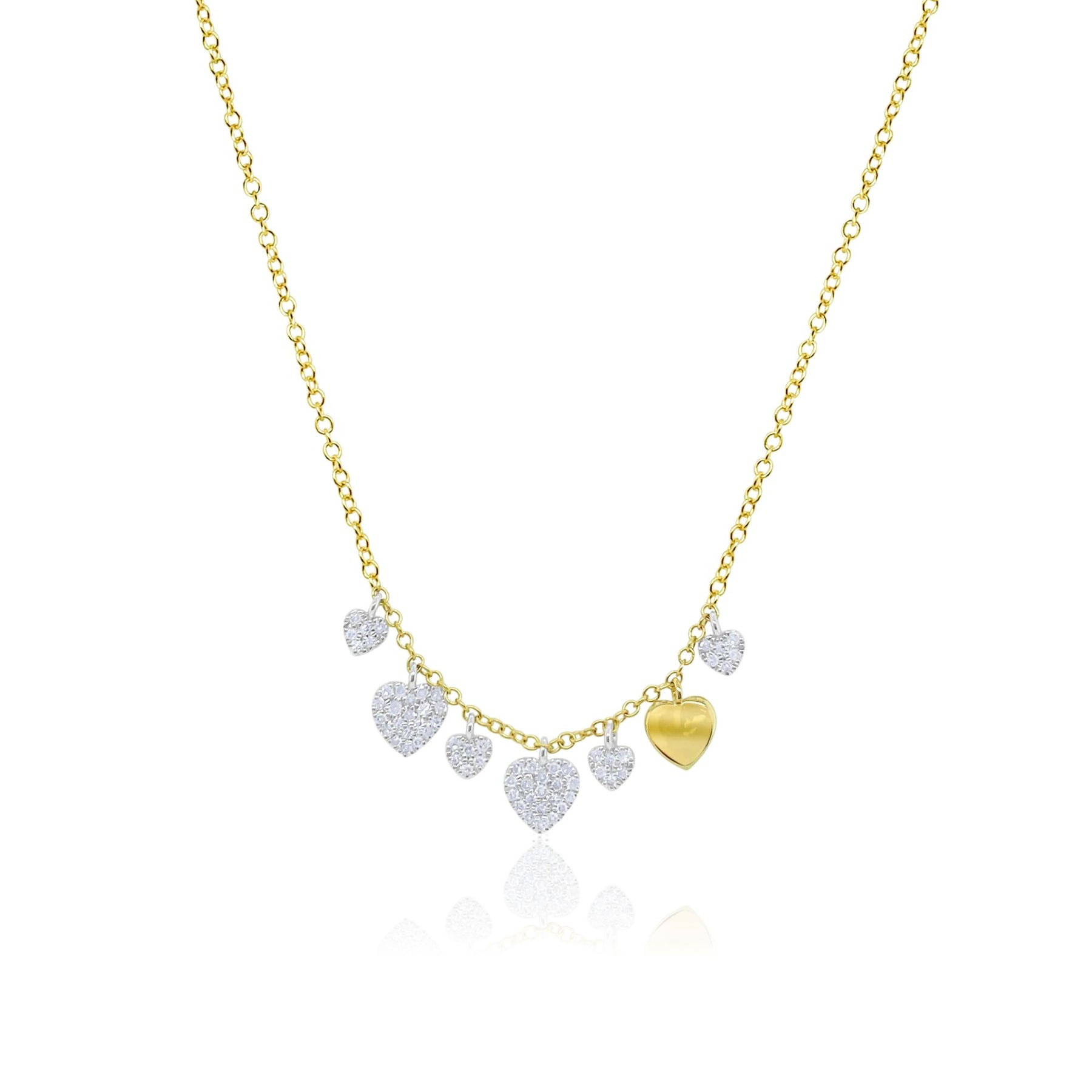 14K YELLOW GOLD PAVE HEART DANGLE NECKLACE - 0.16CTW