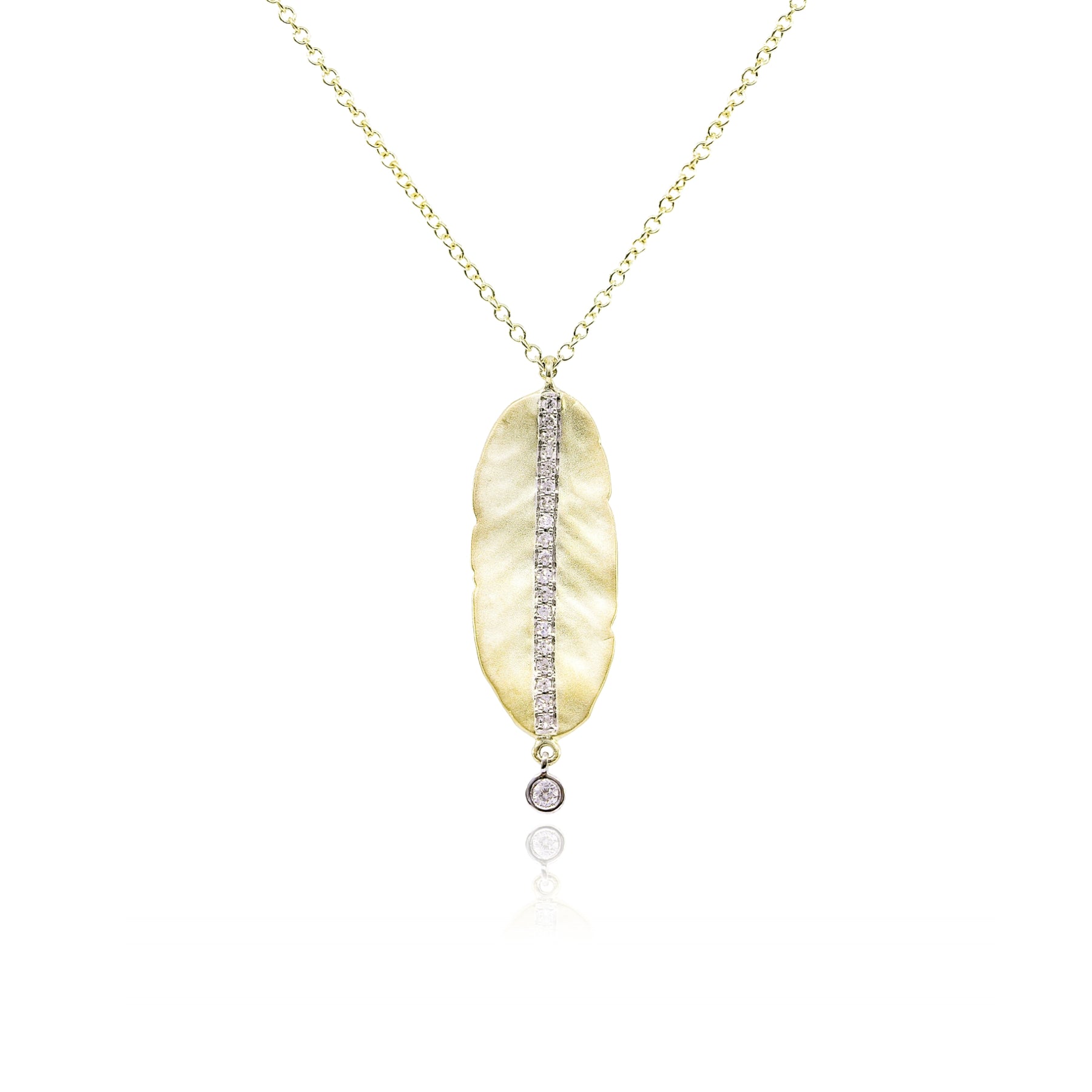 MEIRA T 14K YELLOW GOLD DIAMOND LEAF PENDANT NECKLACE - 0.10CTW