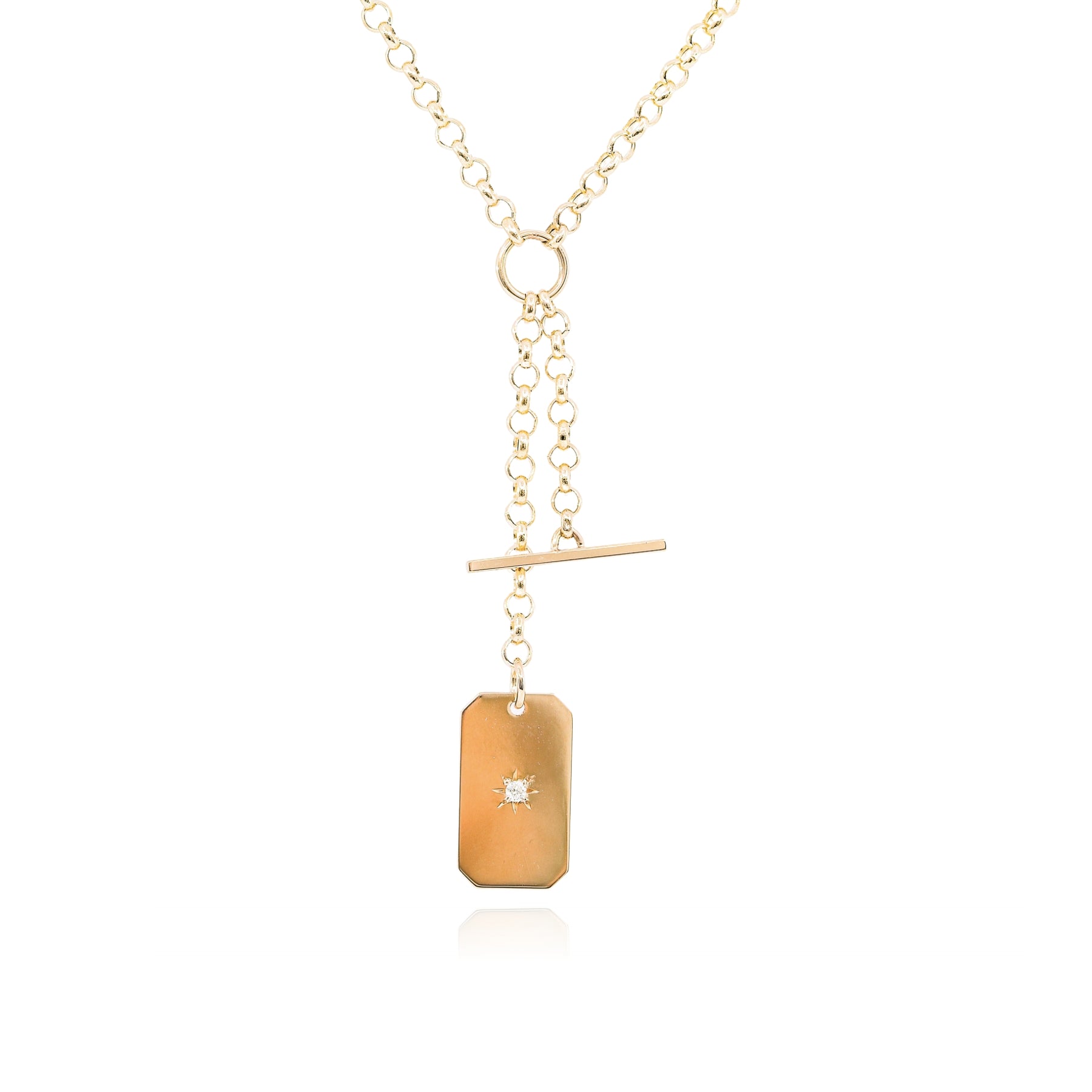 ZOE CHICCO 14K YELLOW GOLD DIAMOND STAR ID TAG NECKLACE  254-04391