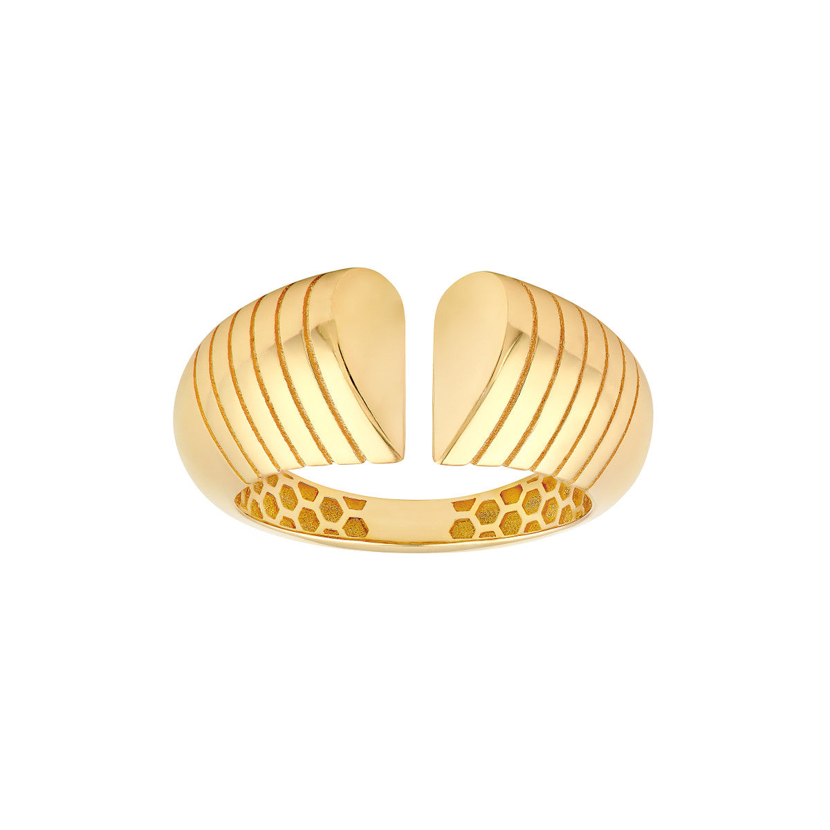 14K YELLOW GOLD DIAMOND-CUT PATTERN SPLIT HEART RING TM024051-14Y