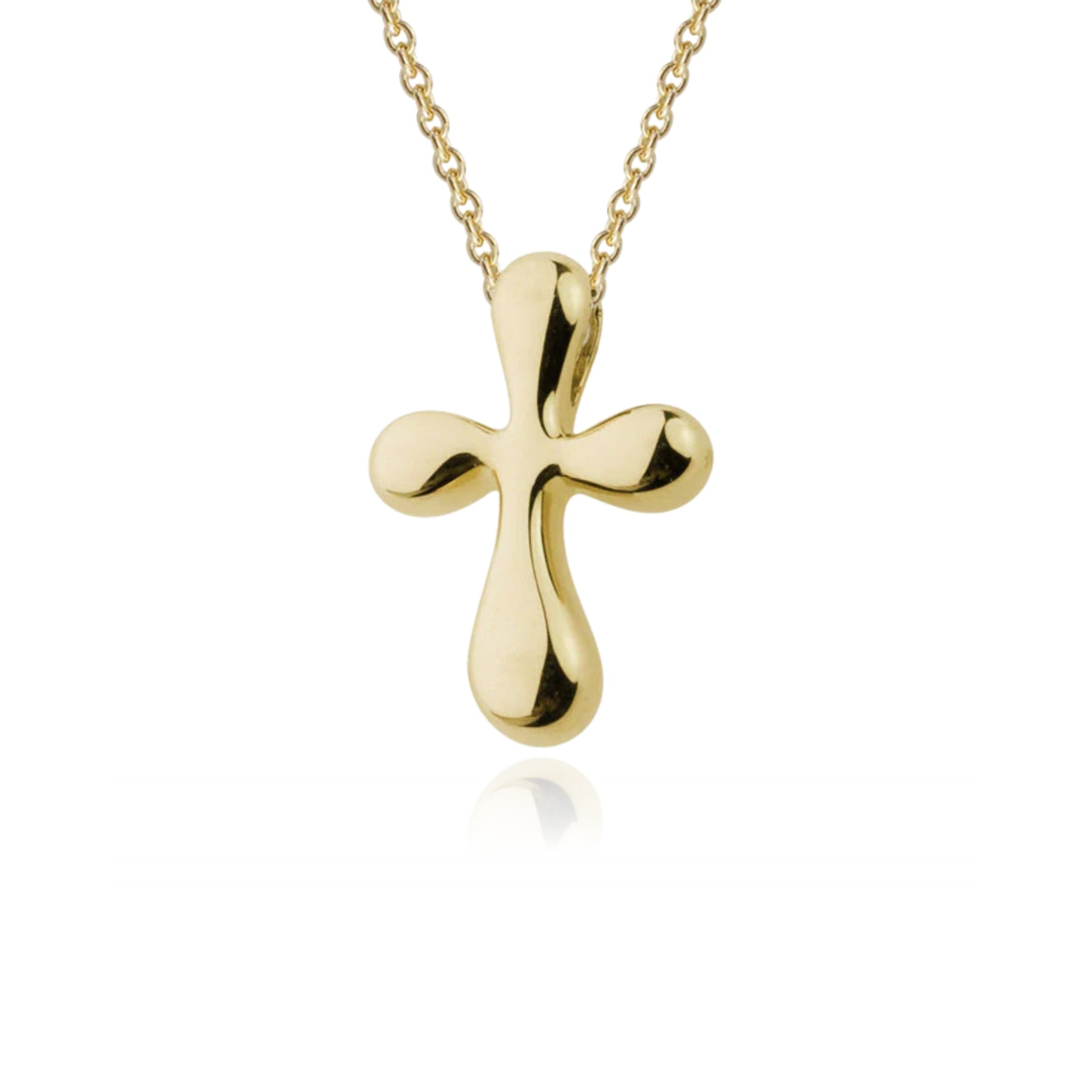 14K YELLOW GOLD 15MM TEARDROP CROSS NECKLACE