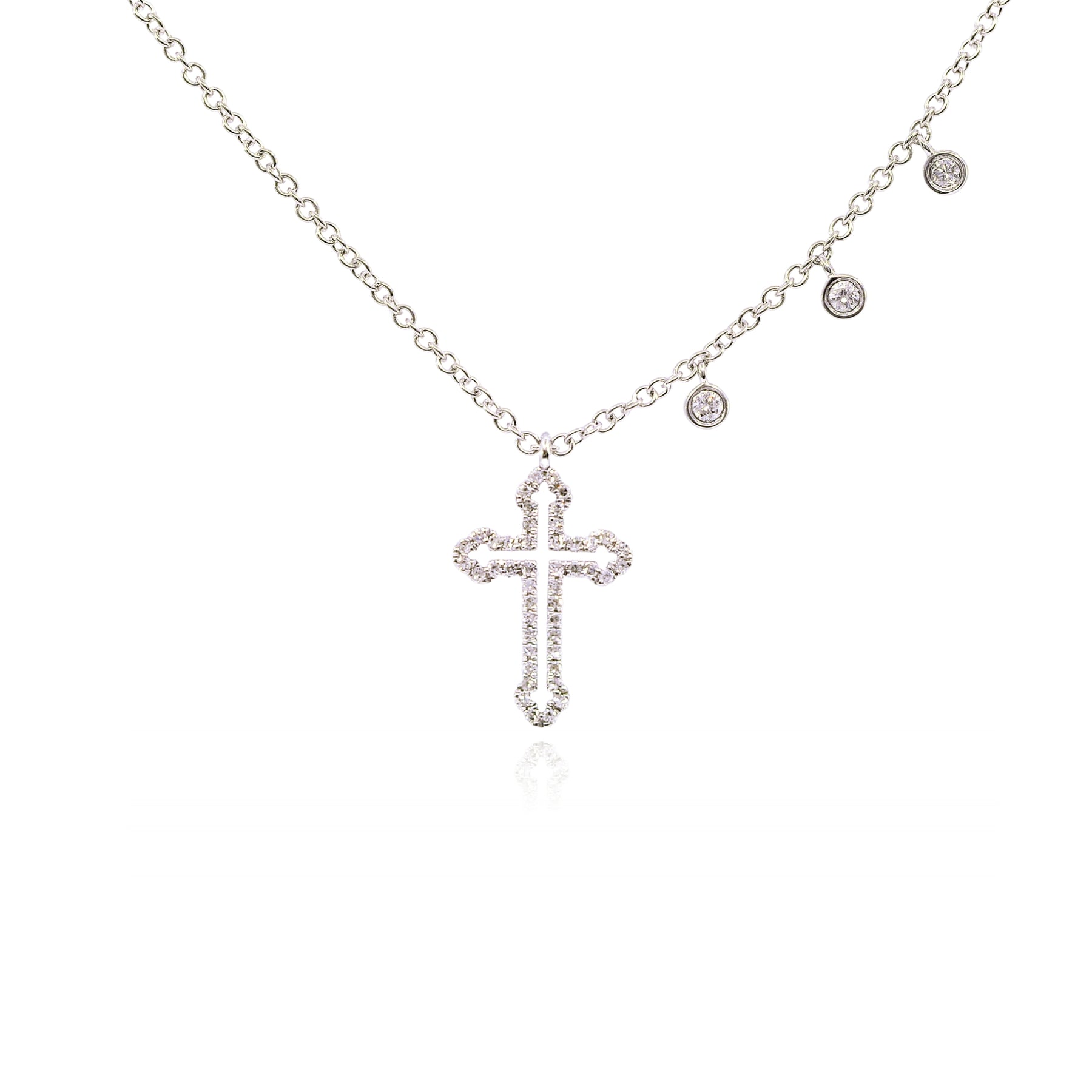 MEIRA T 14K WHITE GOLD DIAMOND CROSS PENDANT NECKLACE - 0.18CTW