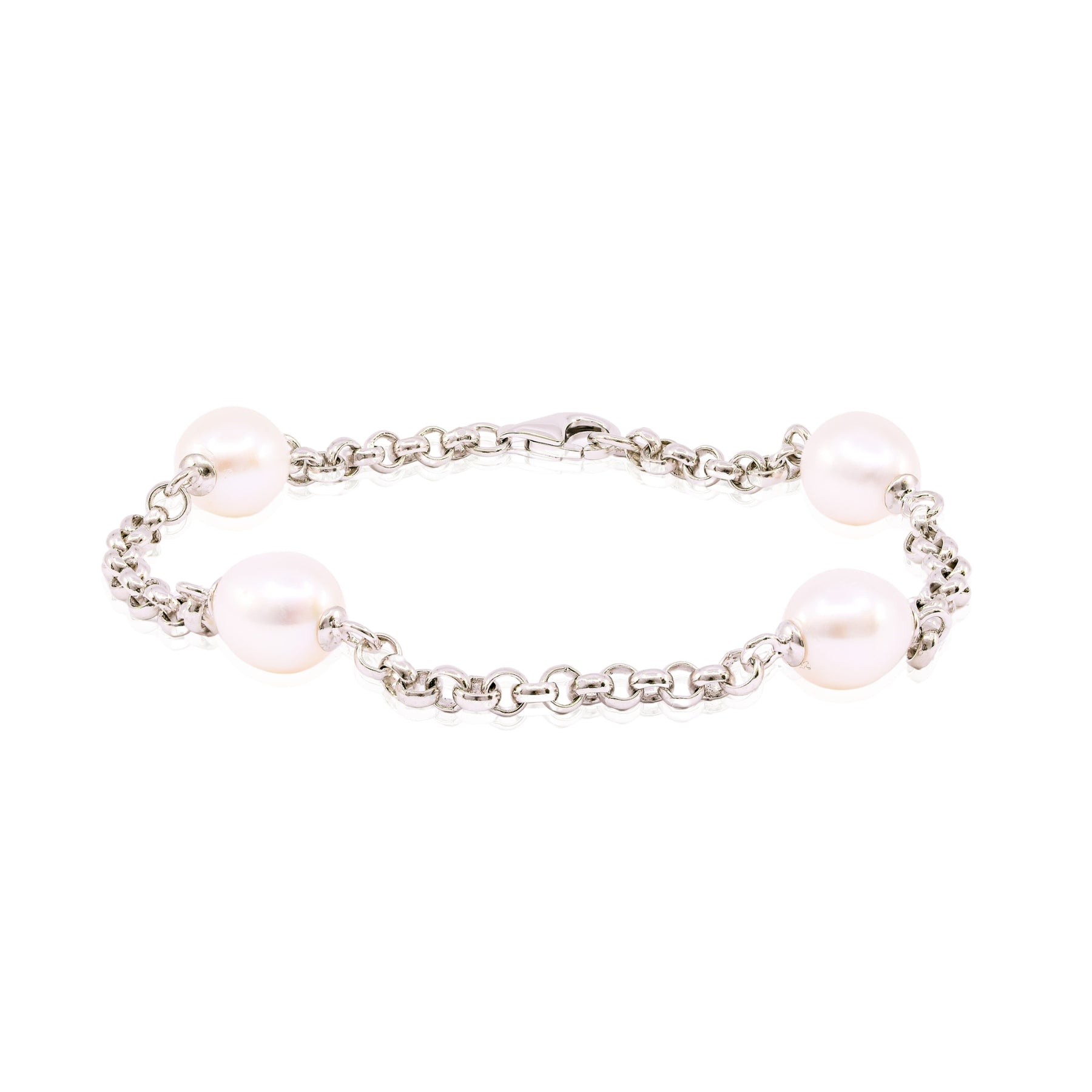 STERLING SILVER PEARL ROLO CHAIN BRACELET