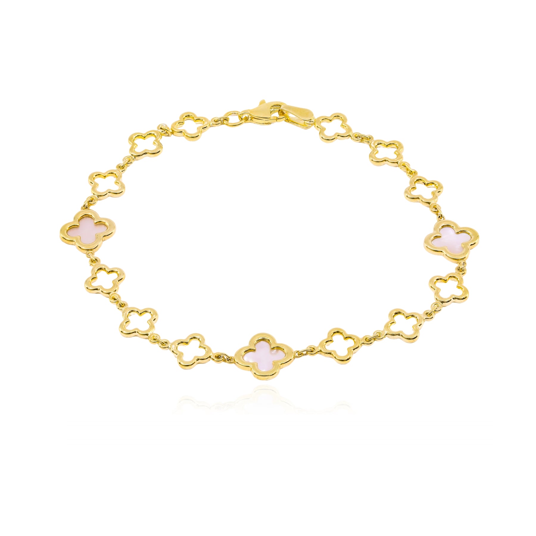 YELLOW GOLD OVER STERLING SILVER MOTHER-OF-PEARL STATION BRACELET 260-04396