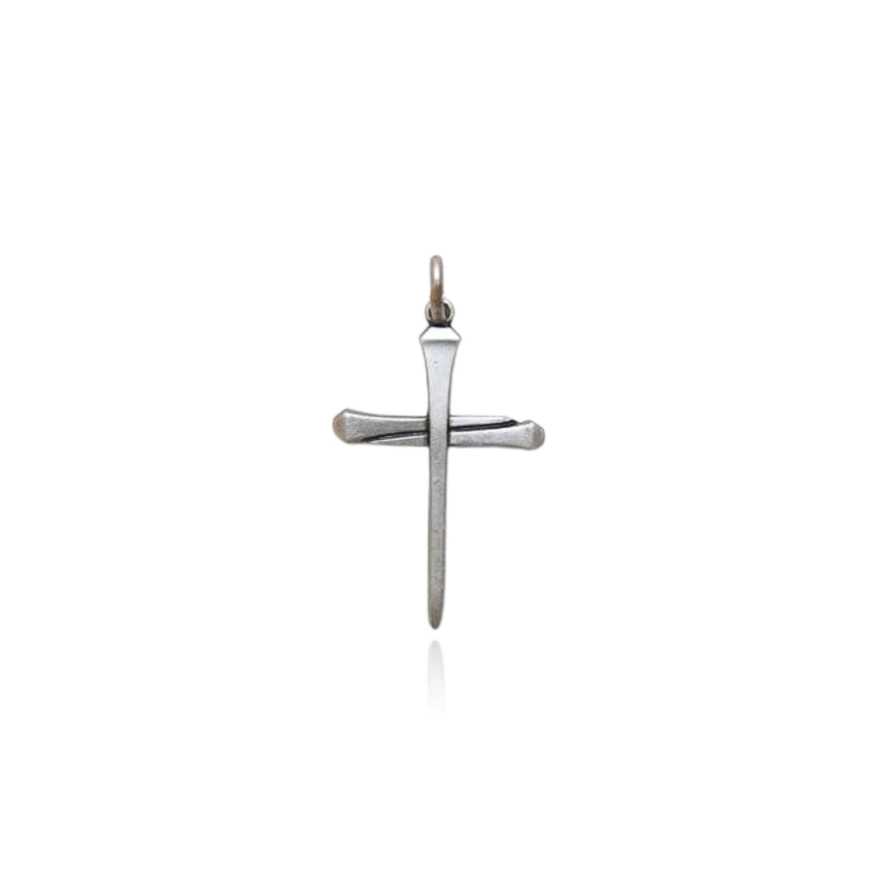 STERLING SILVER SATIN THREE NAIL CROSS PENDANT CHARM - SMALL