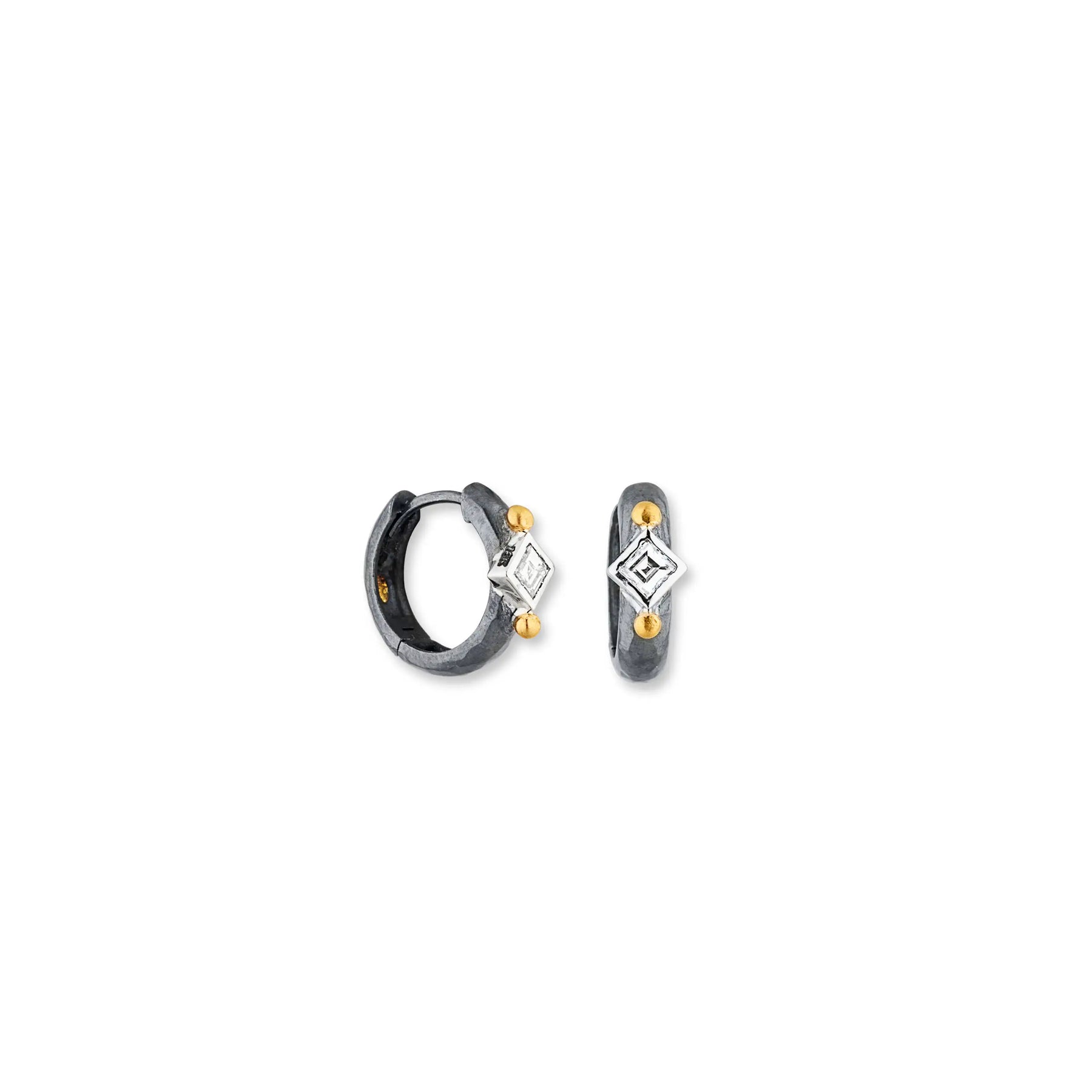 LIKA BEHAR OXIDIZED STERLING SILVER HUGGIE HOOP EARRINGS WITH DIAMONDS