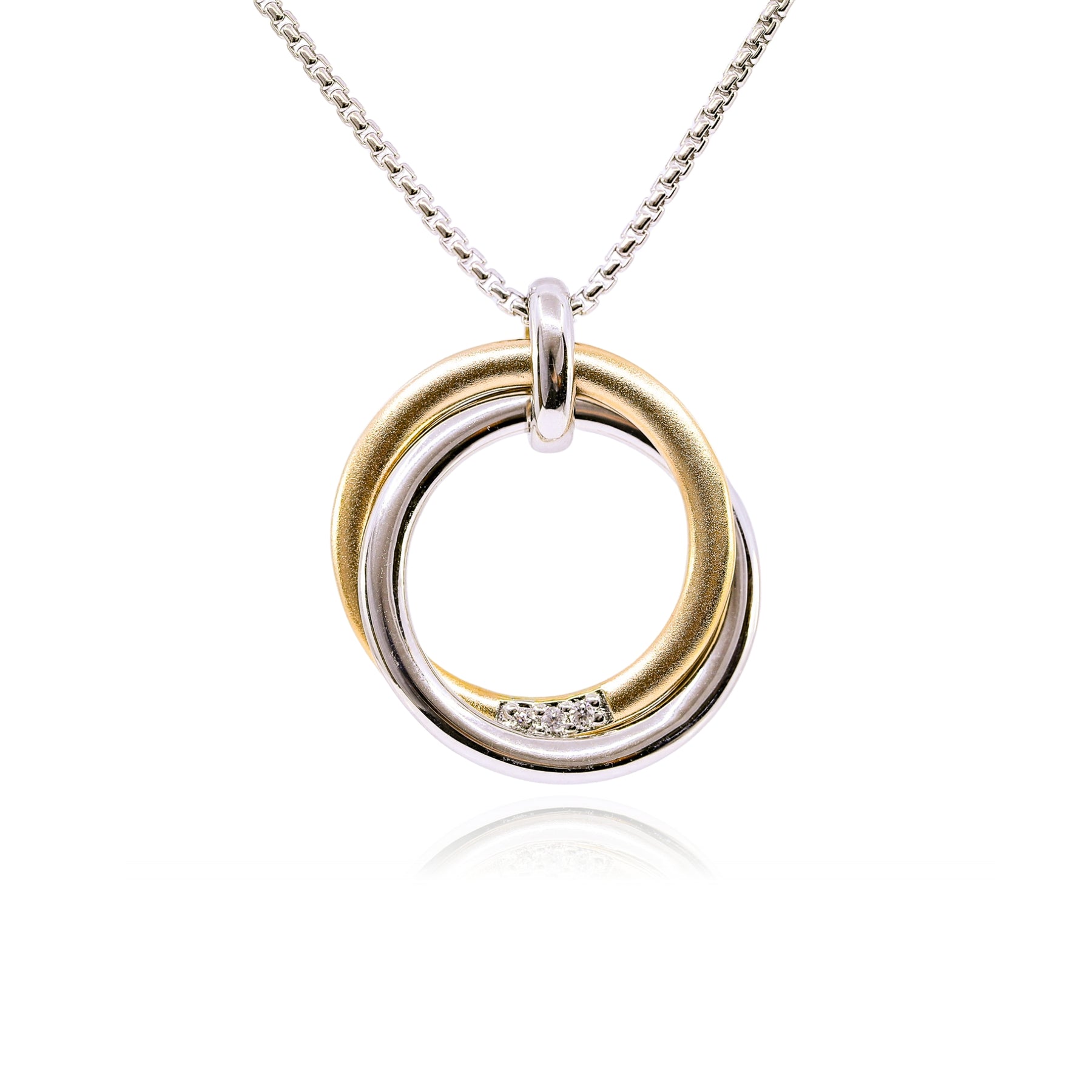 STERLING SILVER AND YELLOW GOLD STERLING SILVER TWO-TONE INTERLOCKING PENDANT WITH PAVE DIAMONDS