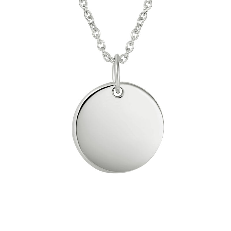 STERLING SILVER 12MM ROUND DISC PENDANT NECKLACE