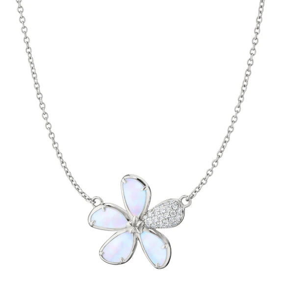 MONICA RICH KOSANN STERLING SILVER MOTHER-OF-PEARL WHITE SAPPHIRE FLOWER NECKLACE