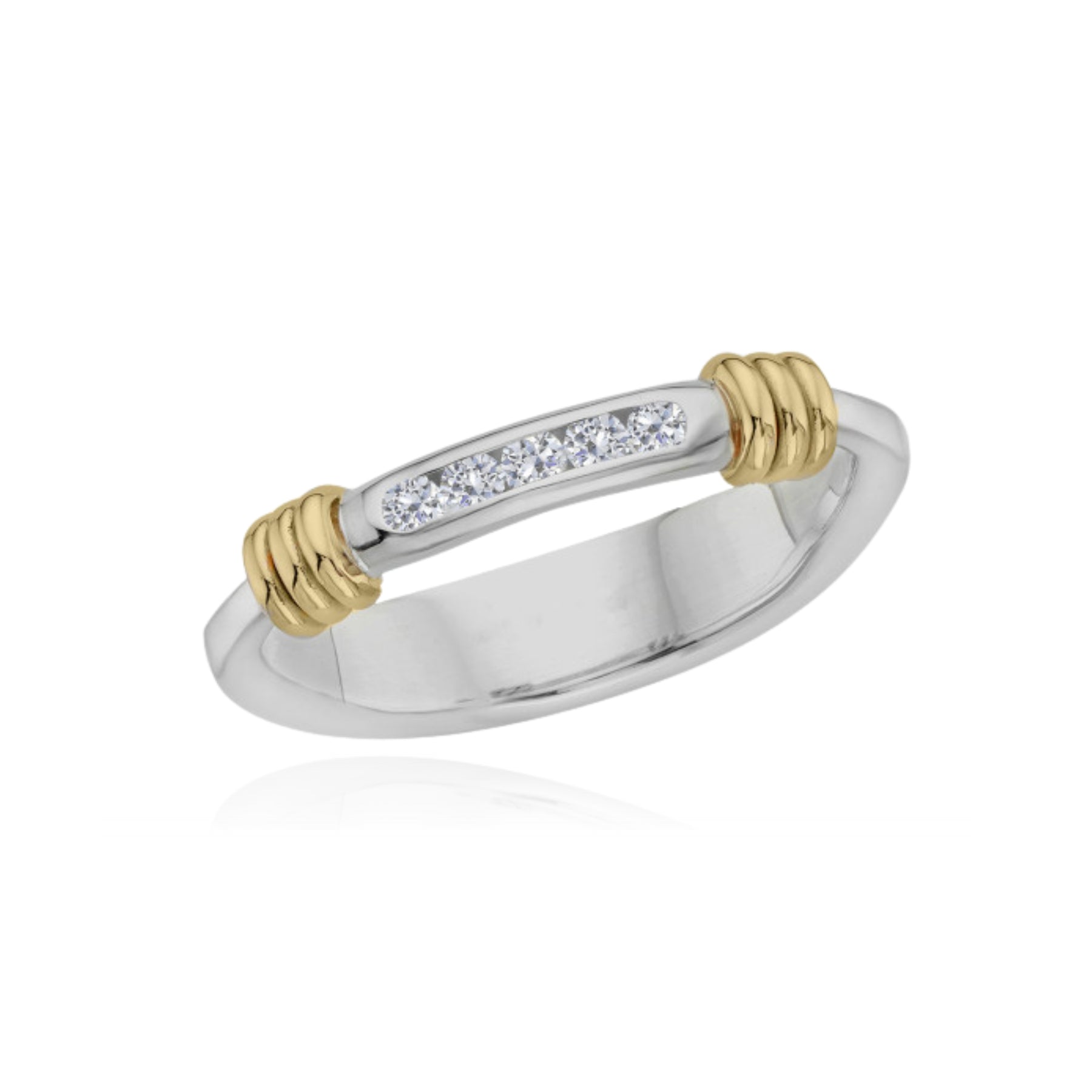 ED LEVIN STERLING SILVER 14K YELLOW GOLD DIAMOND CHANNEL SET RING