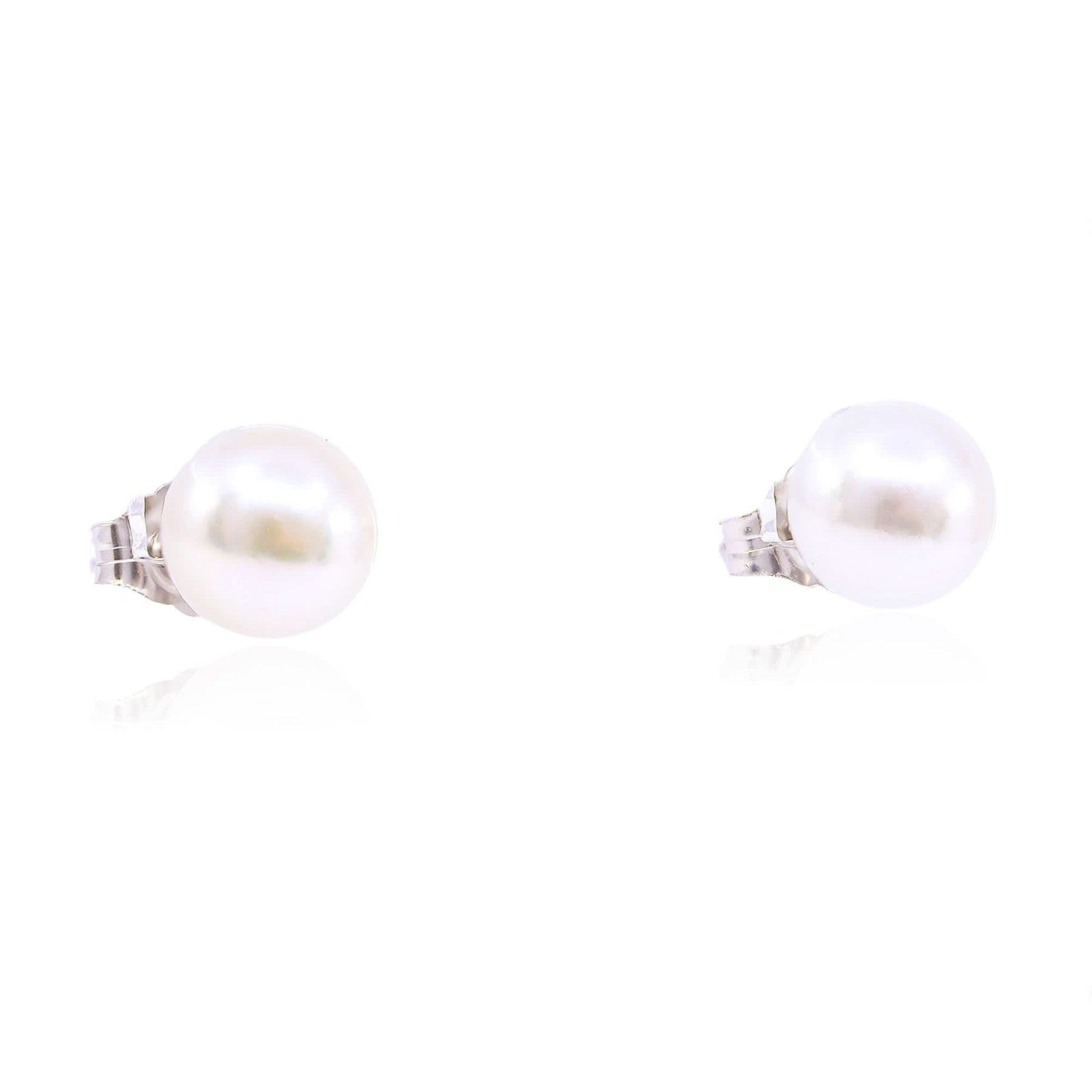 14K WHITE GOLD CULTURED PEARL STUD EARRINGS 