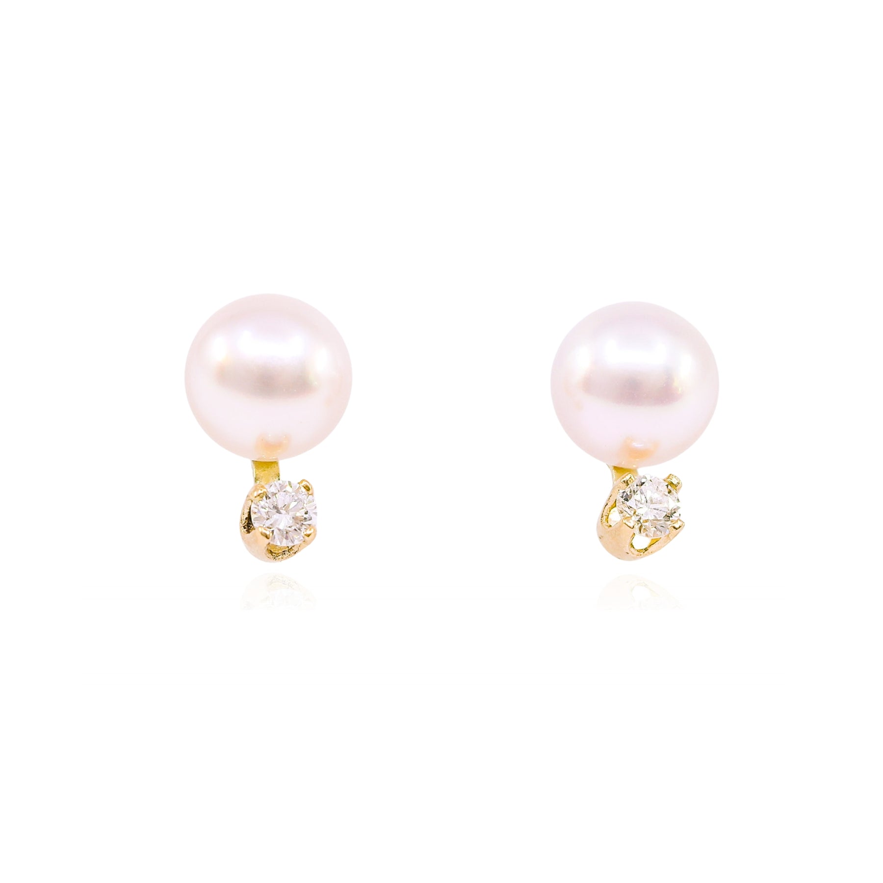 14K YELLOW GOLD CULTURED PEARL AND DIAMOND STUD EARRINGS  271-01717