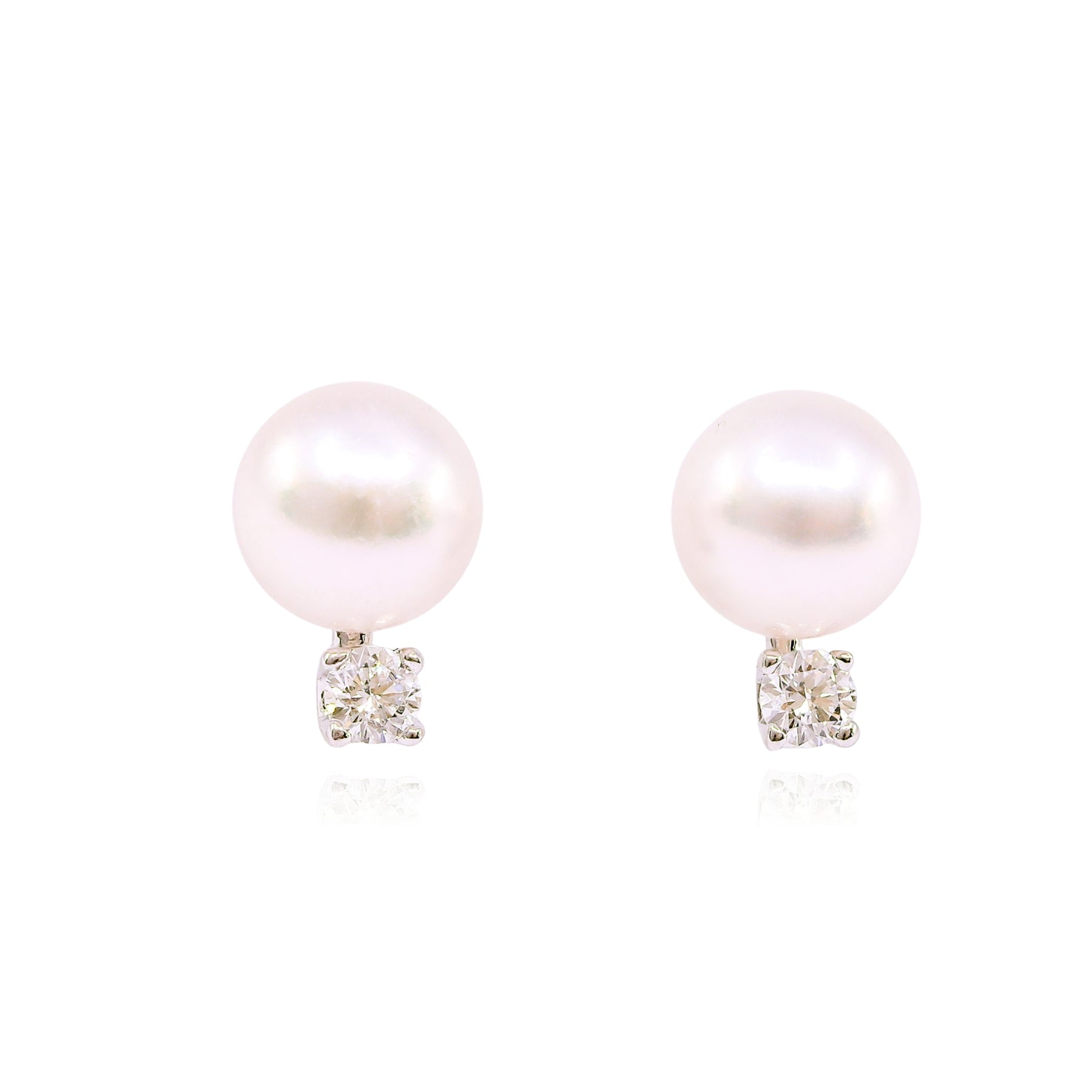 18K WHITE GOLD PEARL DIAMOND STUD EARRINGS  271-01751