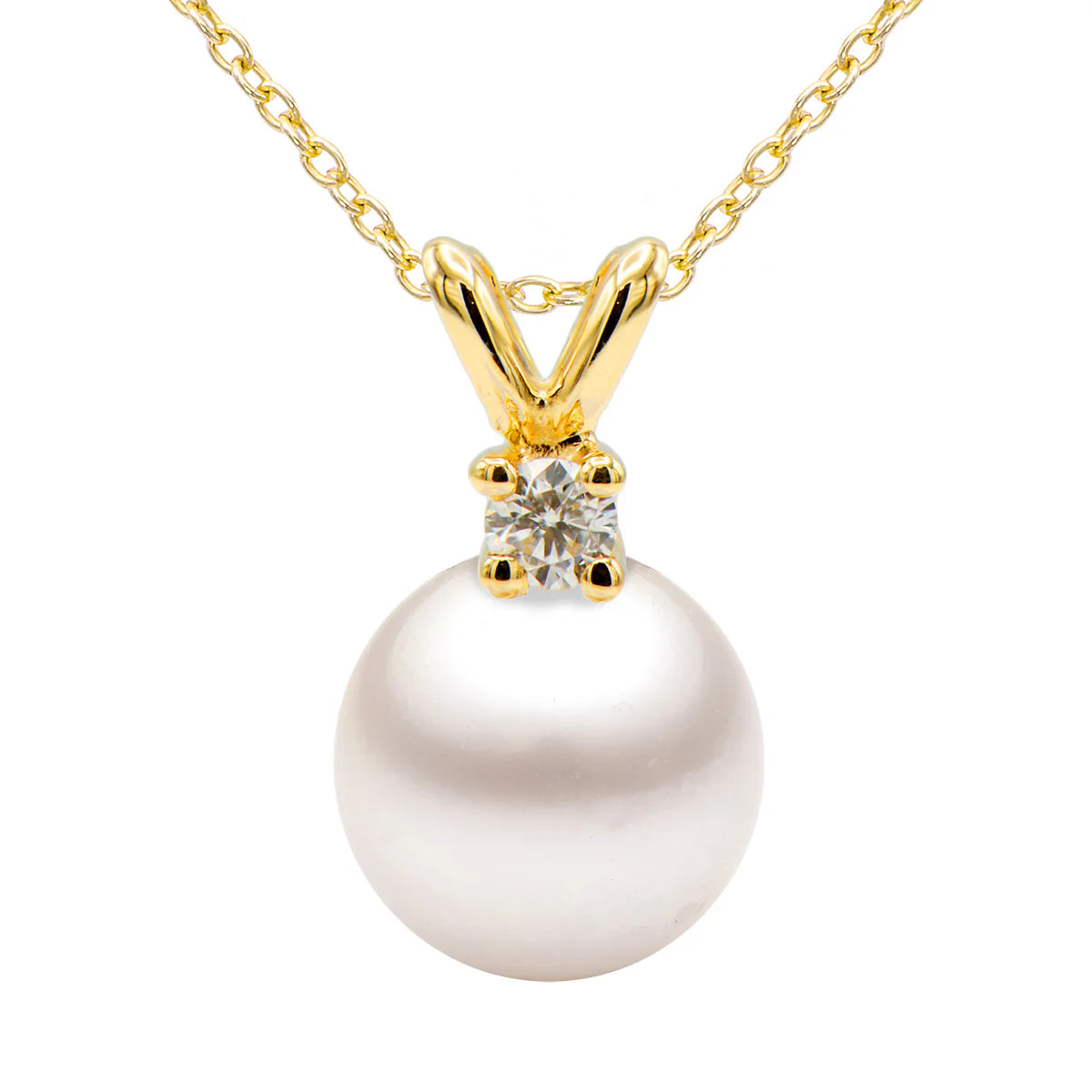 14K YELLOW GOLD AKOYA PEARL AND DIAMOND ACCENTED PENDANT NECKLACE P012008DY-18