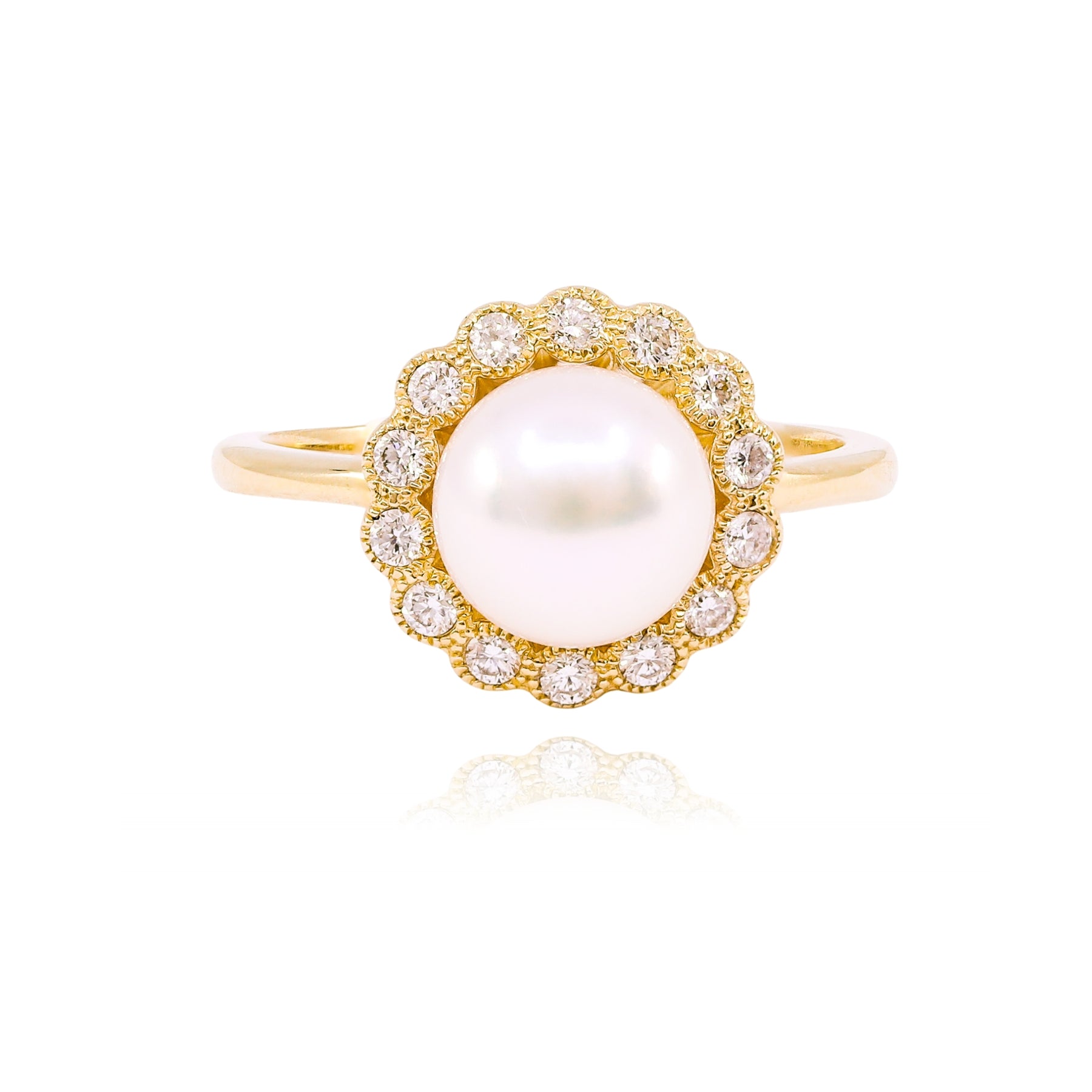 14K YELLOW GOLD PEARL DIAMOND RING  274-00233