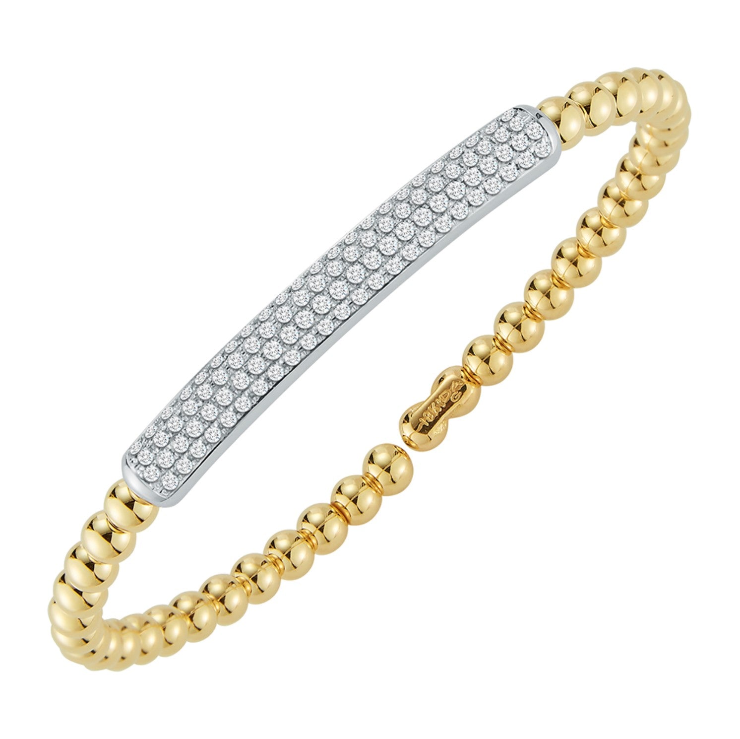 18K YELLOW GOLD BEADED CUFF BRACELET WITH PAVE DIAMOND BAR - 1.00CTW