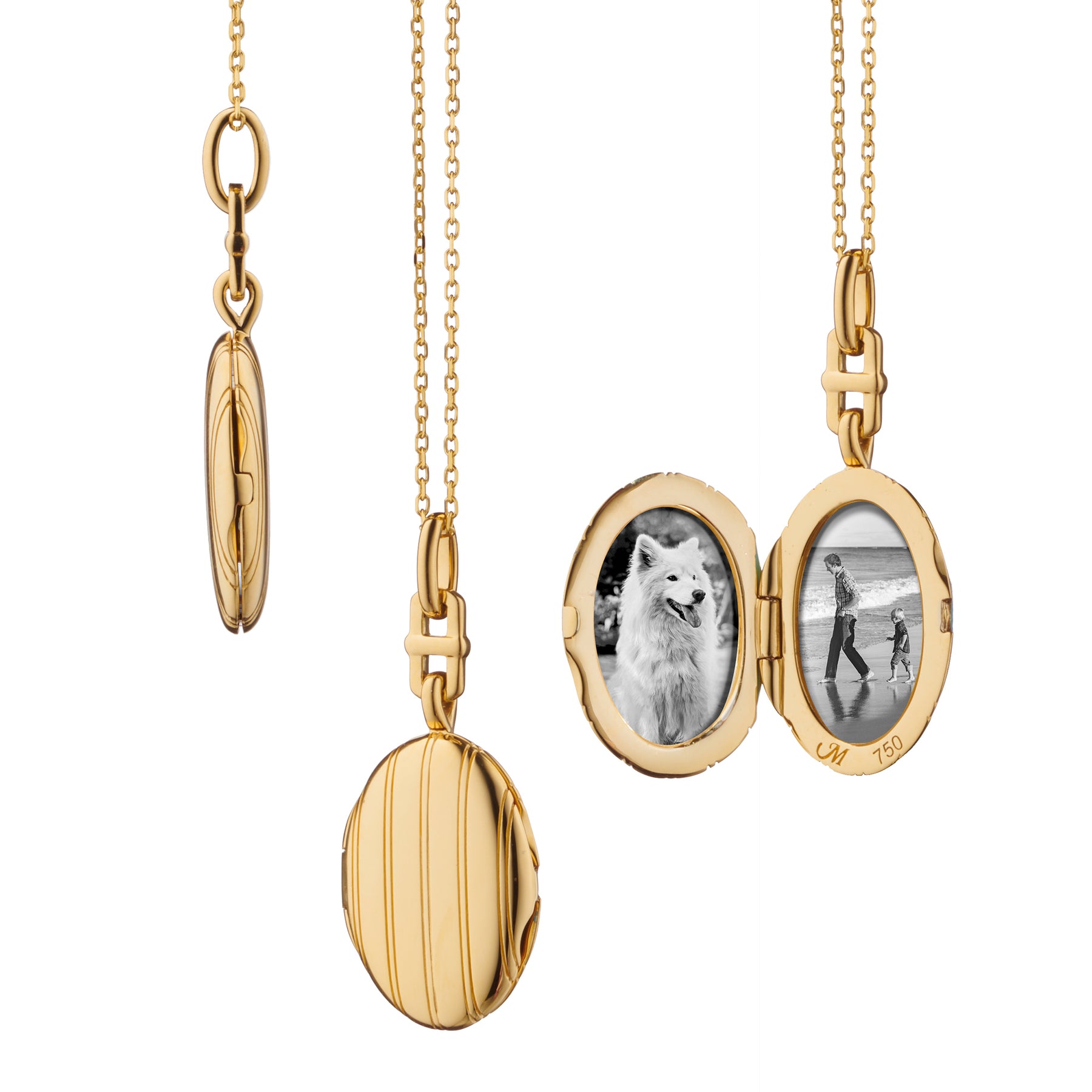 MONICA RICH KOSANN 18K YELLOW GOLD SLIM OVAL PINSTRIPE LOCKET NECKLACE